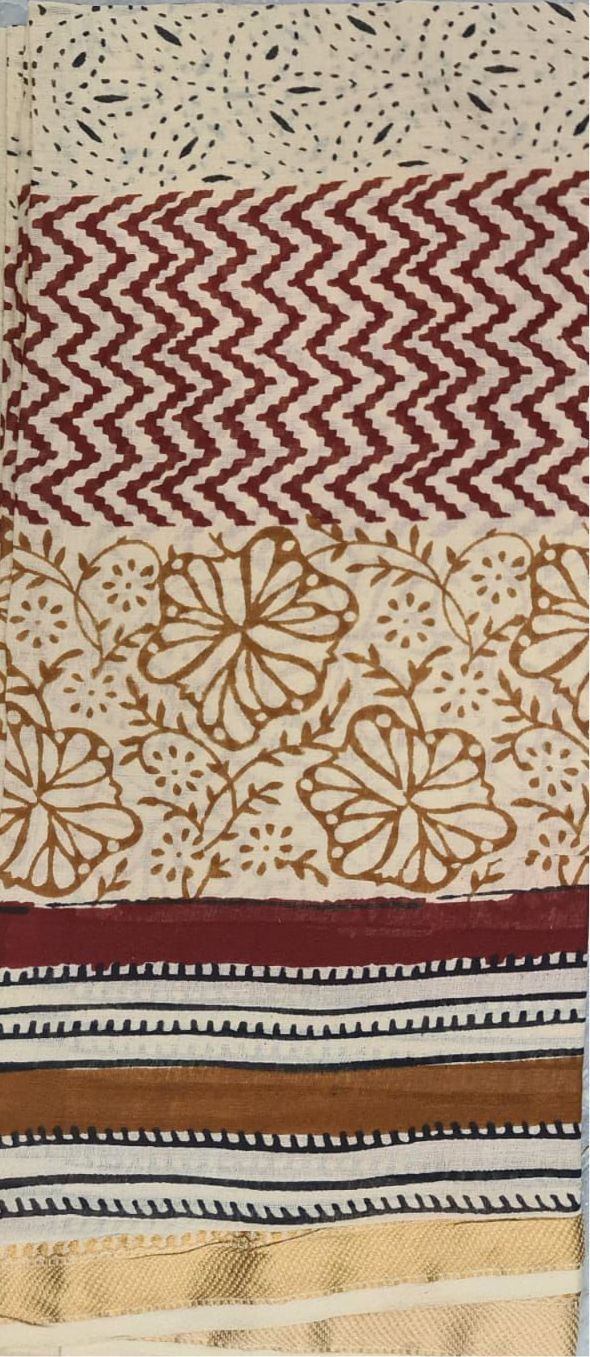 Soft Flowers Large Cotton Block printed Scarf