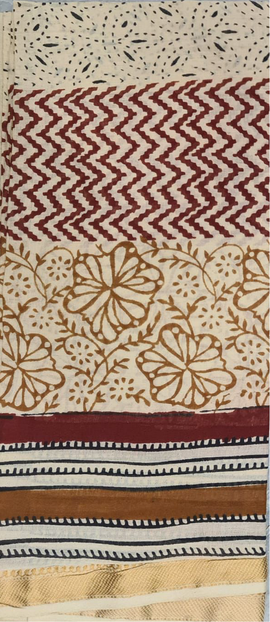 Soft Flowers Large Cotton Block printed Scarf