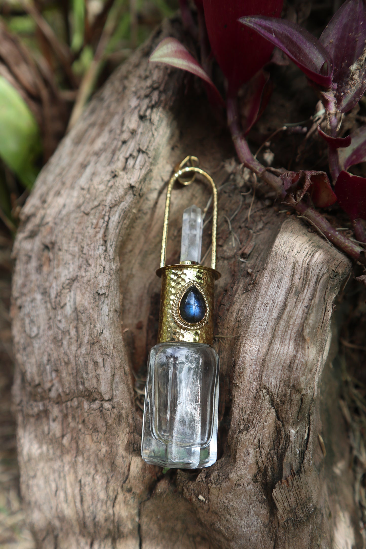 Aurora Vessel Brass Roller Blue Labradorite Pendant