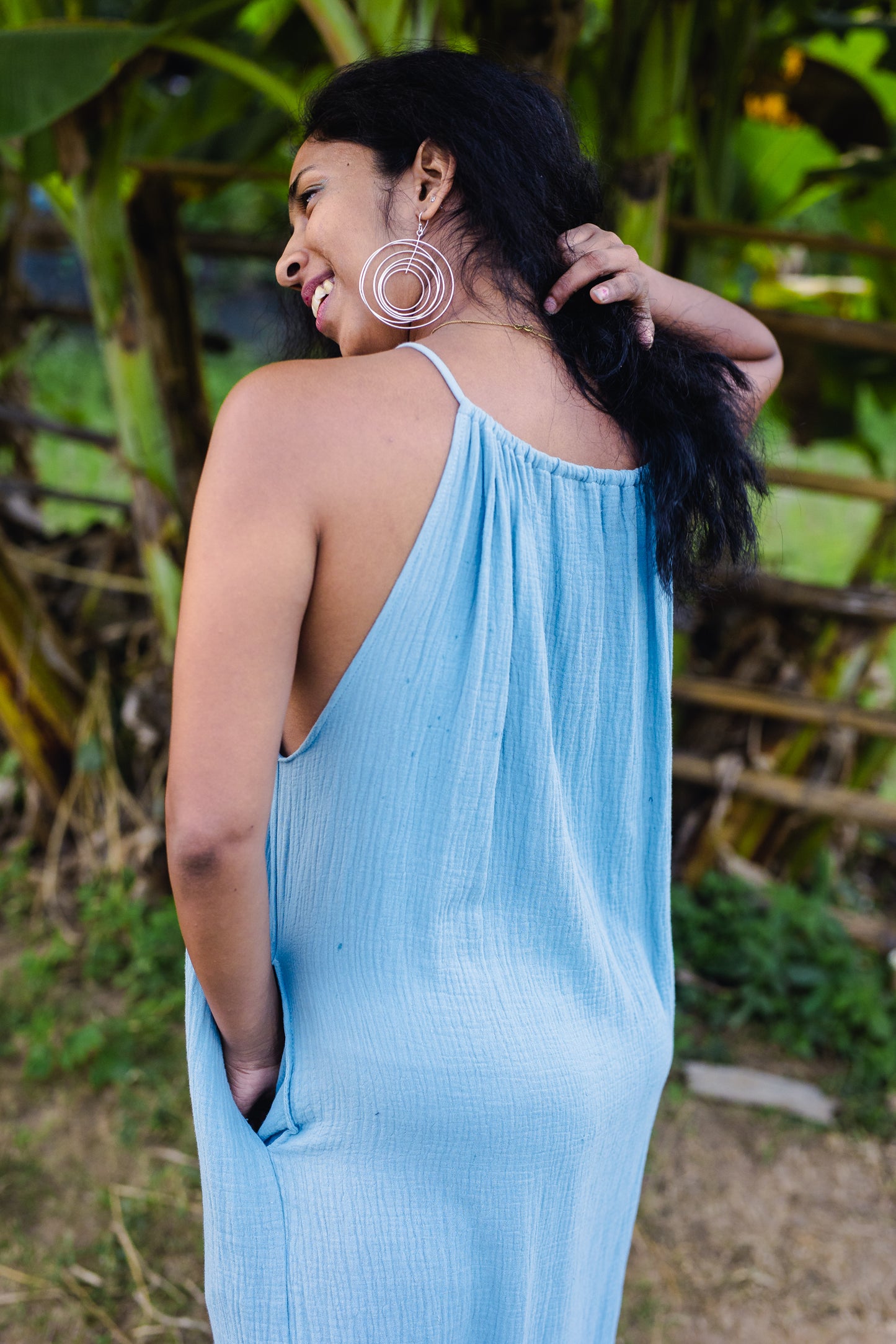 Cotton Long Dress/ Sky Rose