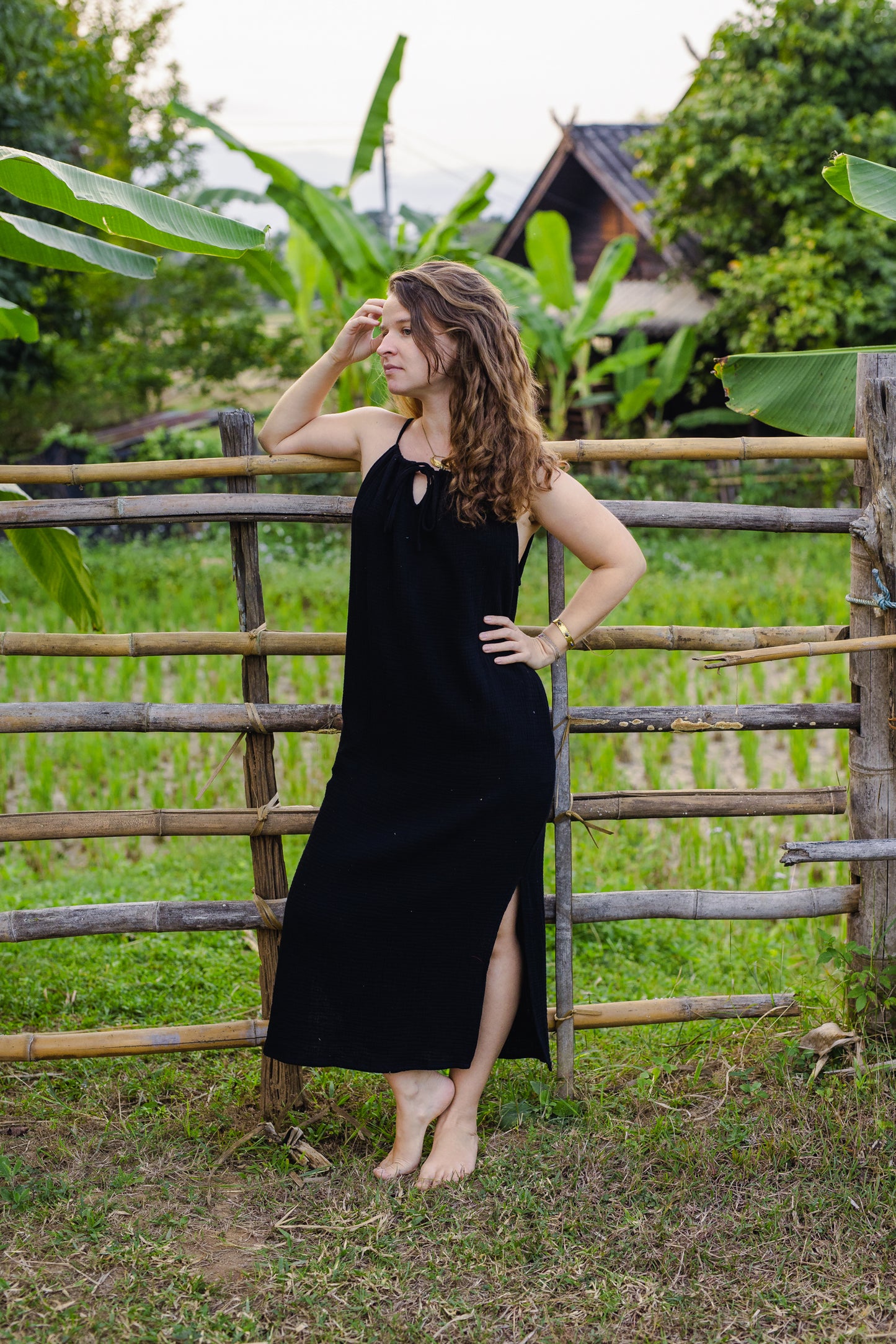 Cotton Long Dress/ Night Rose