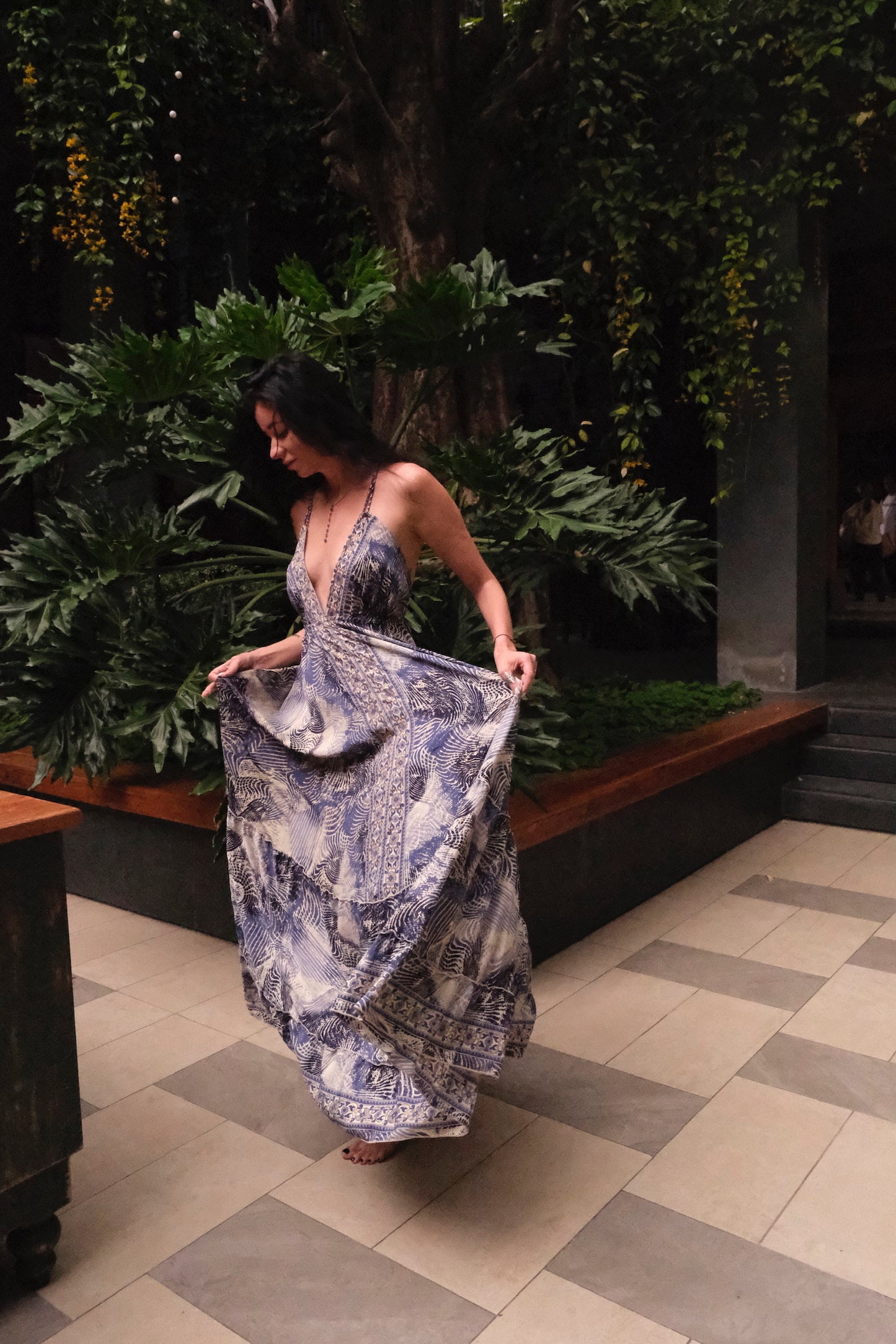 Silk Long Dress/ Seaside Breath