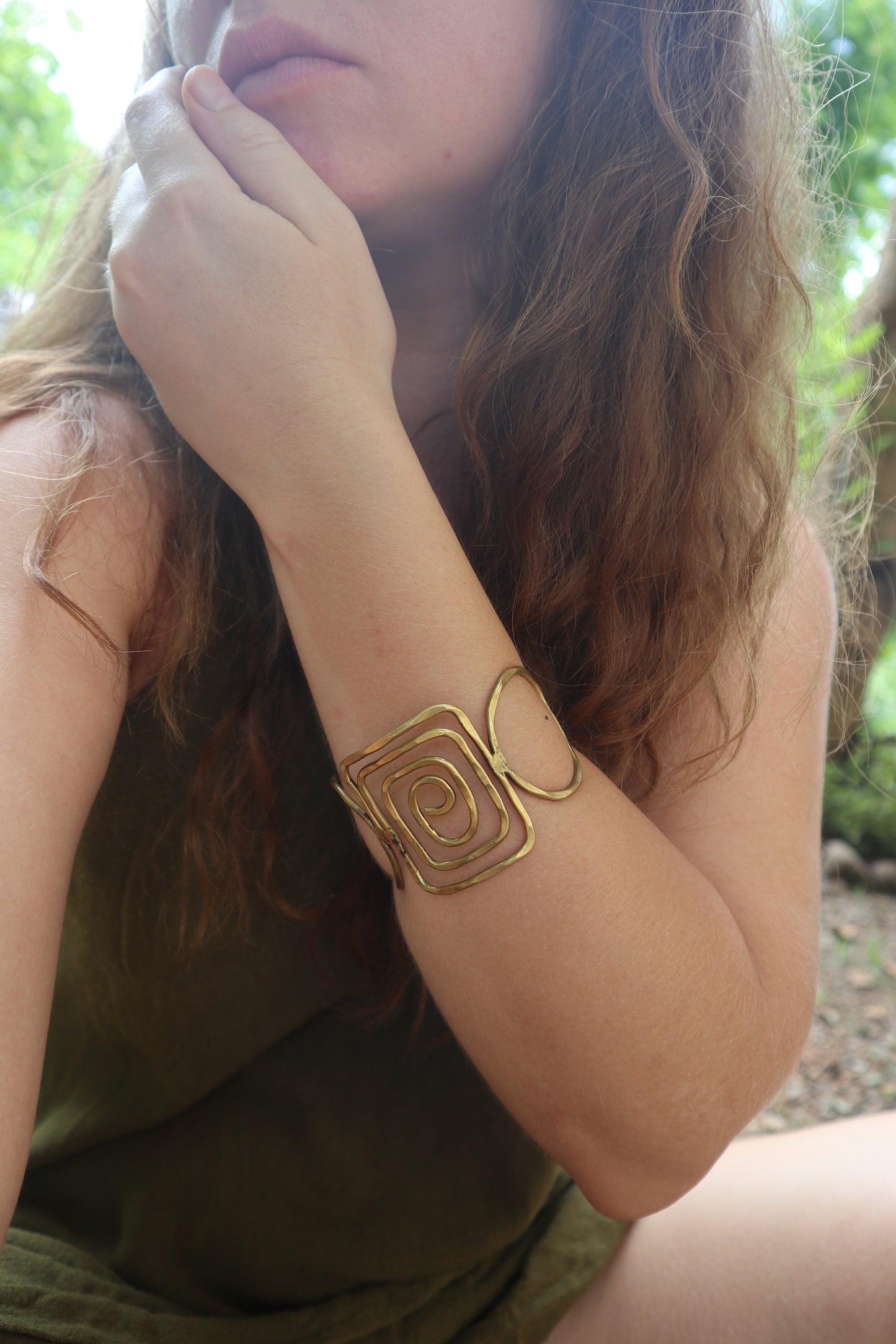 Sacred spiral brass bracelet