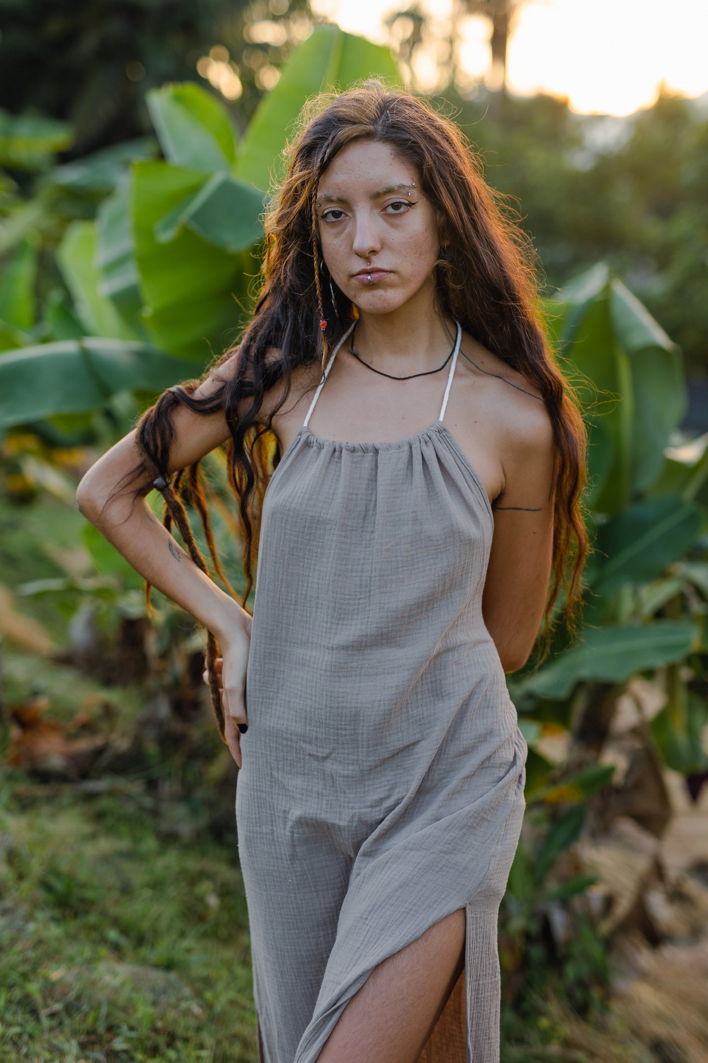 Cotton Long Dress/ Nymph grey