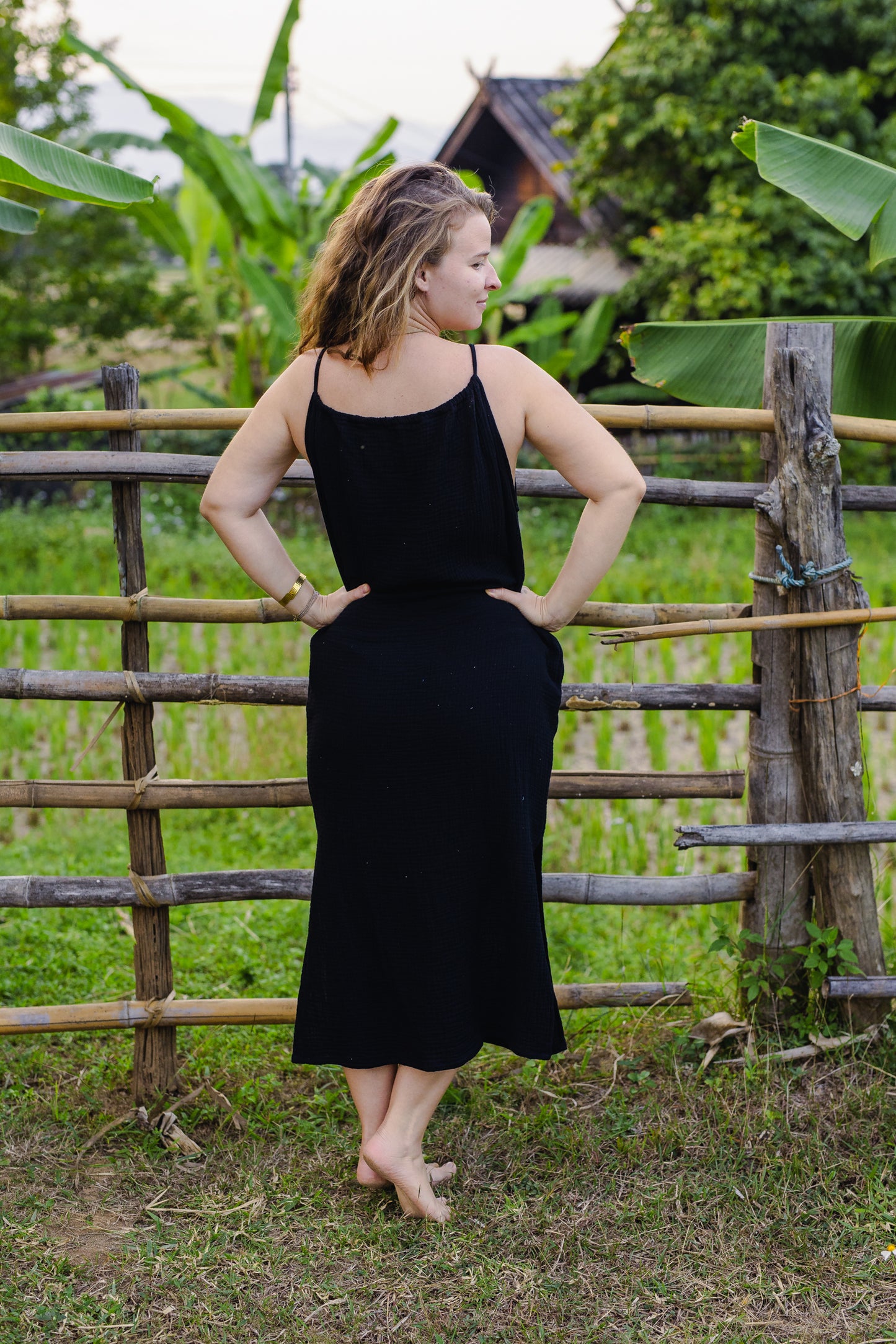 Cotton Long Dress/ Night Rose