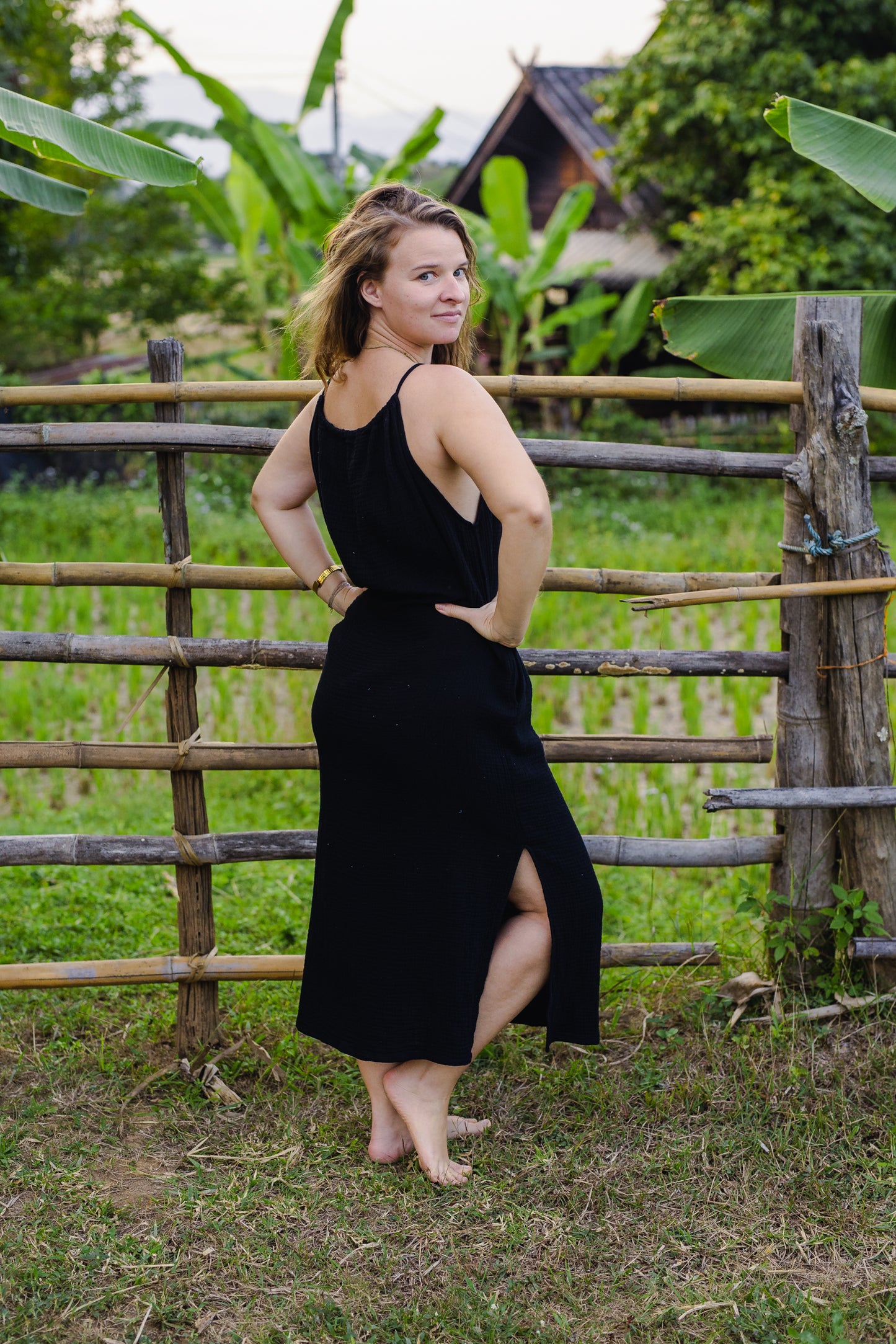 Cotton Long Dress/ Night Rose