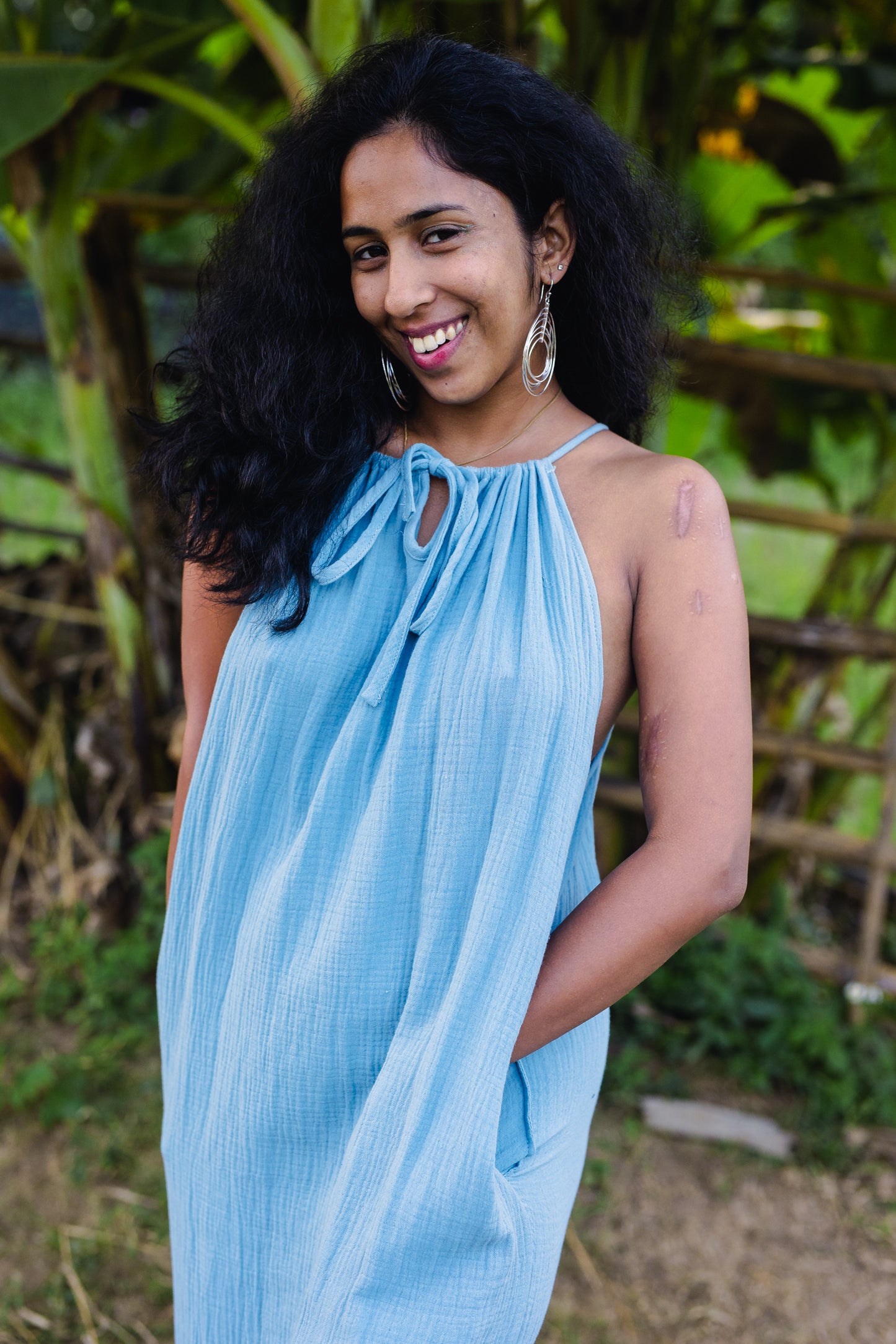 Cotton Long Dress/ Sky Rose