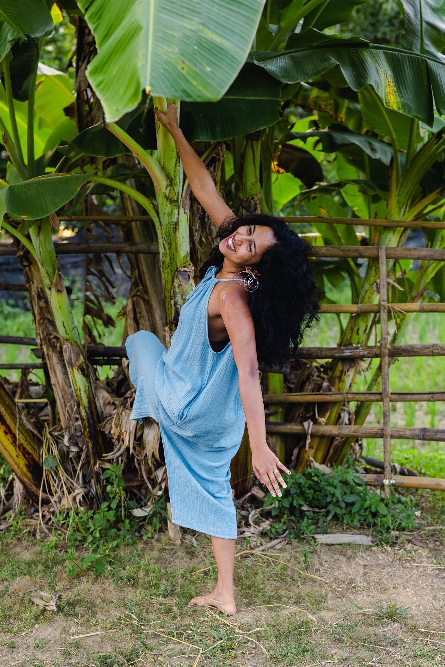 Cotton Long Dress/ Sky Rose