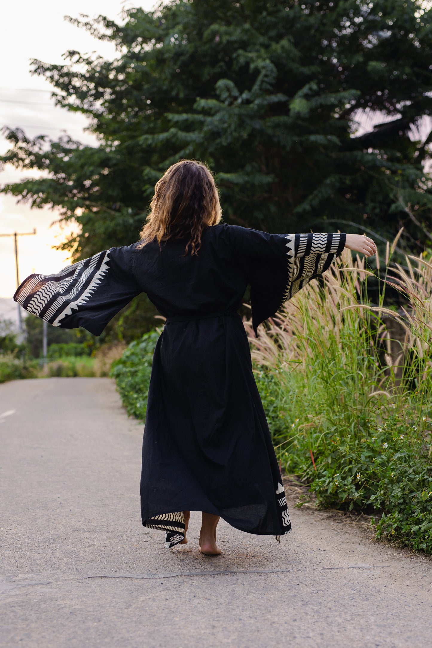 Japanese Unisex Block-printed Long Kimono
