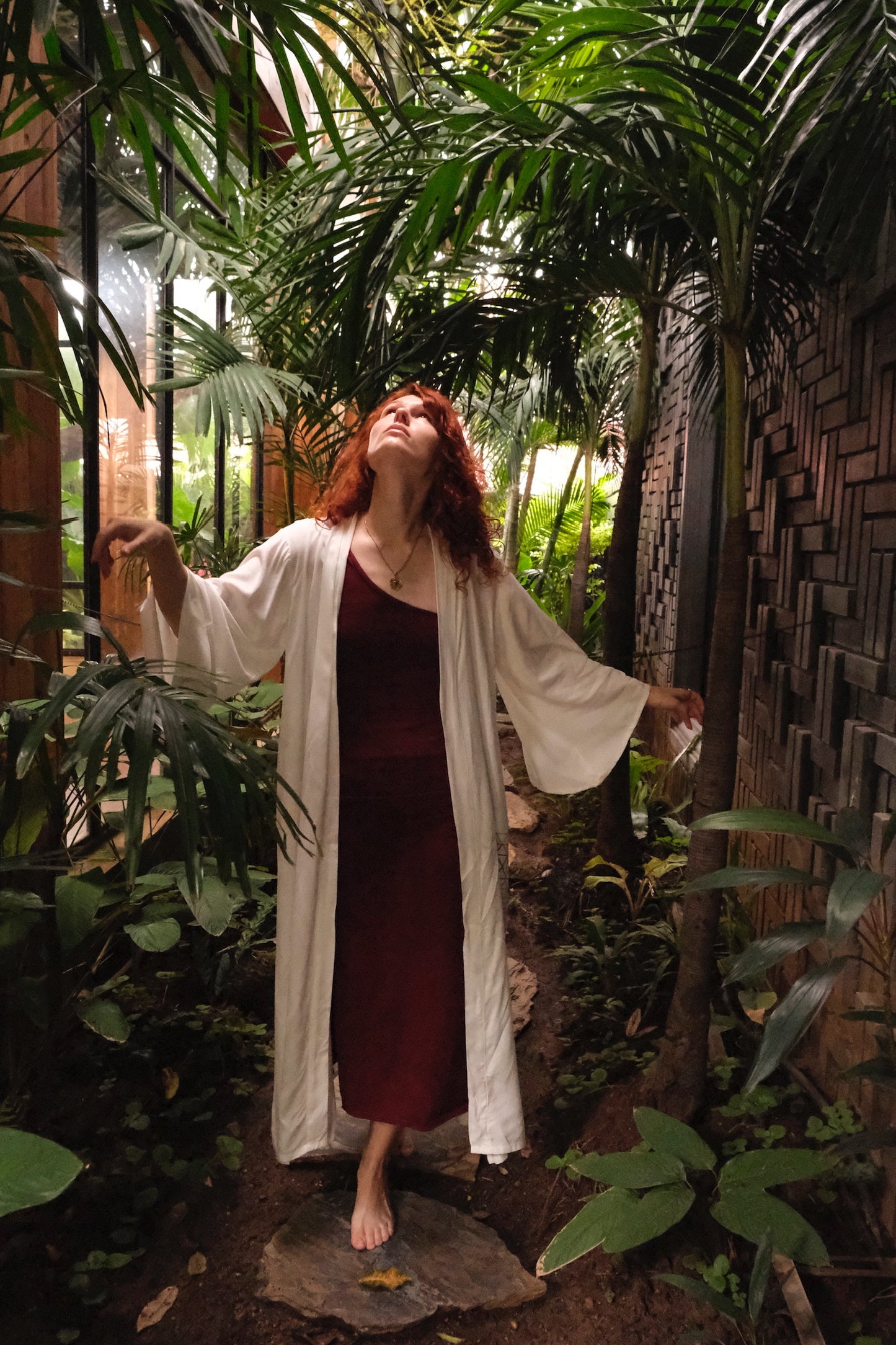 Sri Yantra / White Pacha Mama Unisex Block-printed Long Kimono