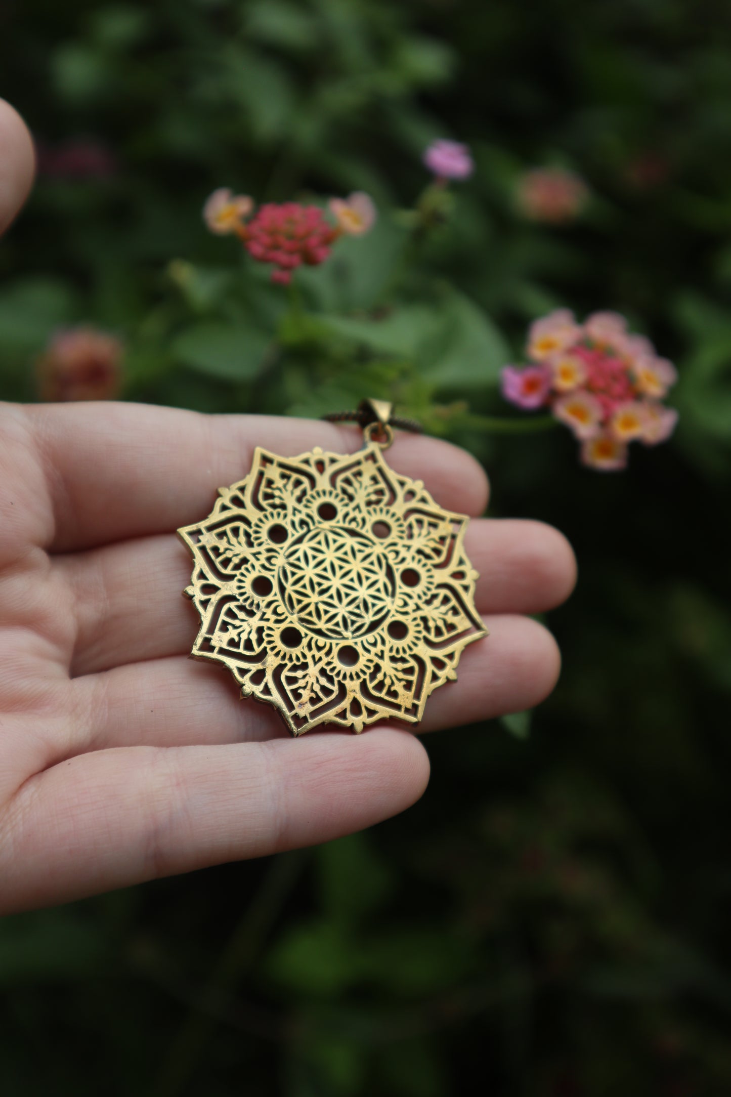Flower of Life Mandala Brass Pendant