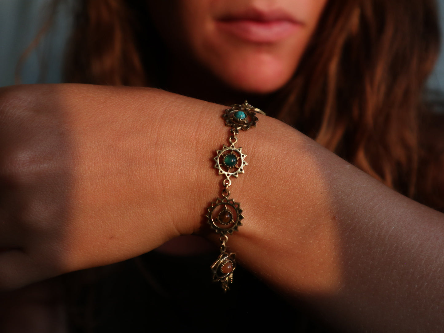 Chakra healing silver plated brass bracelet