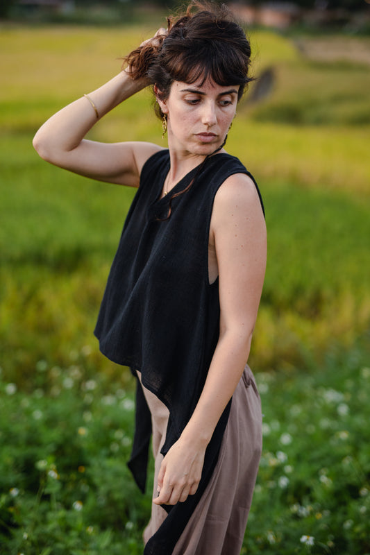 Reversible Bamboo Obsidian Black White Eva Top