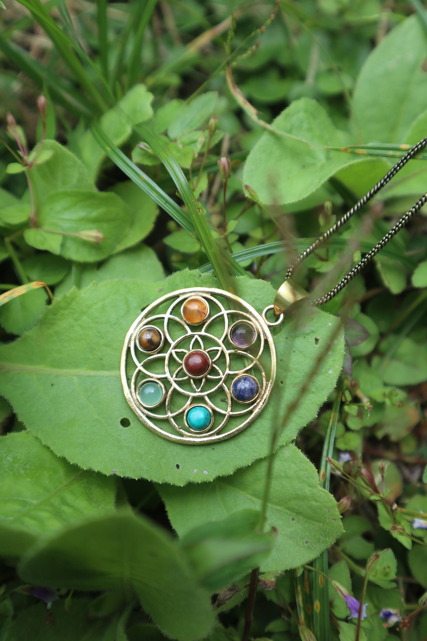 Circle of life Chakra healing brass necklace