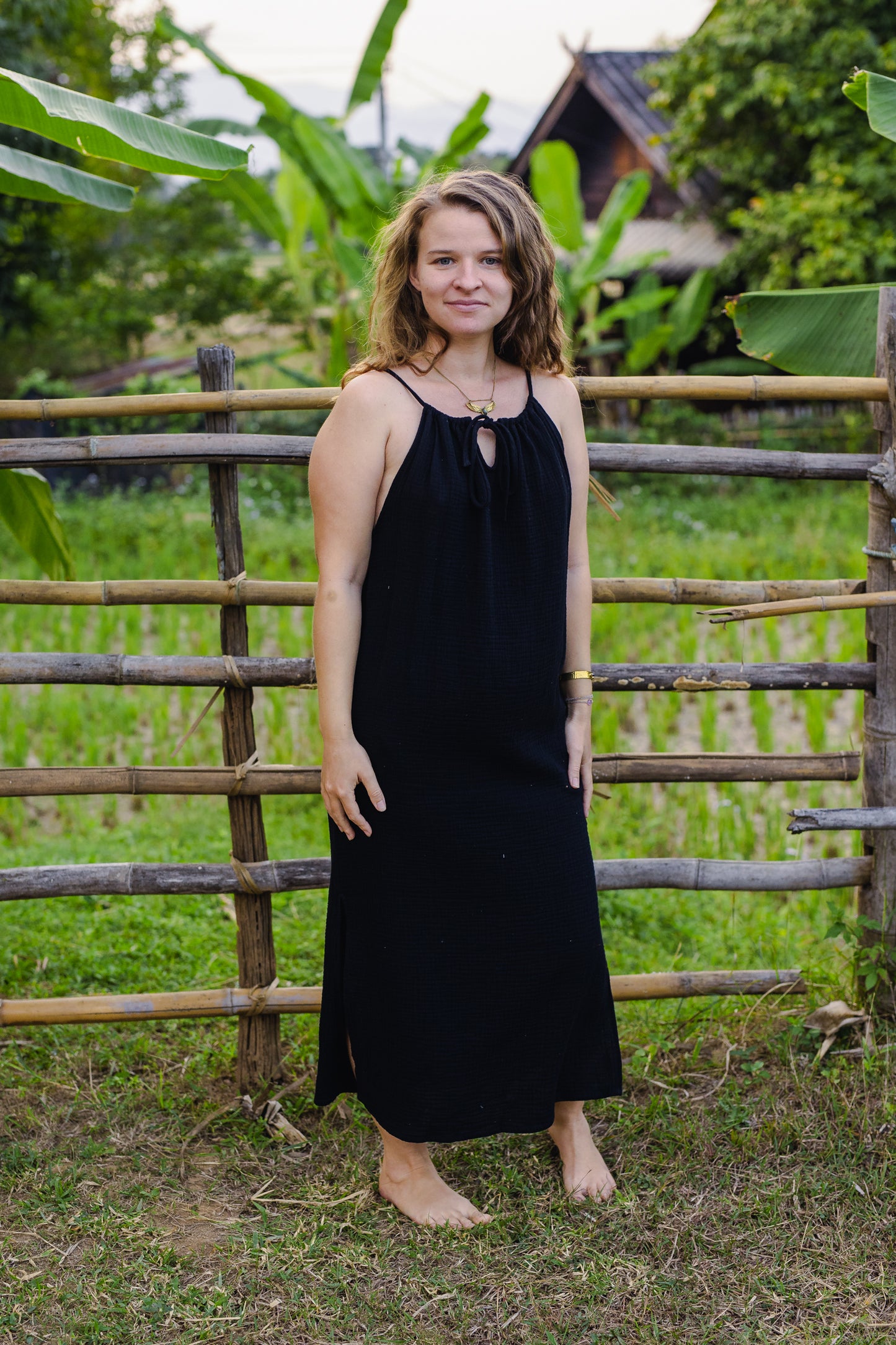 Cotton Long Dress/ Night Rose