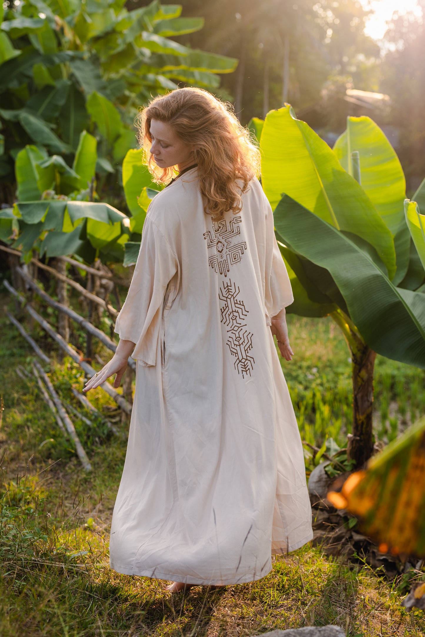 Unisex Block-printed Long Kimono