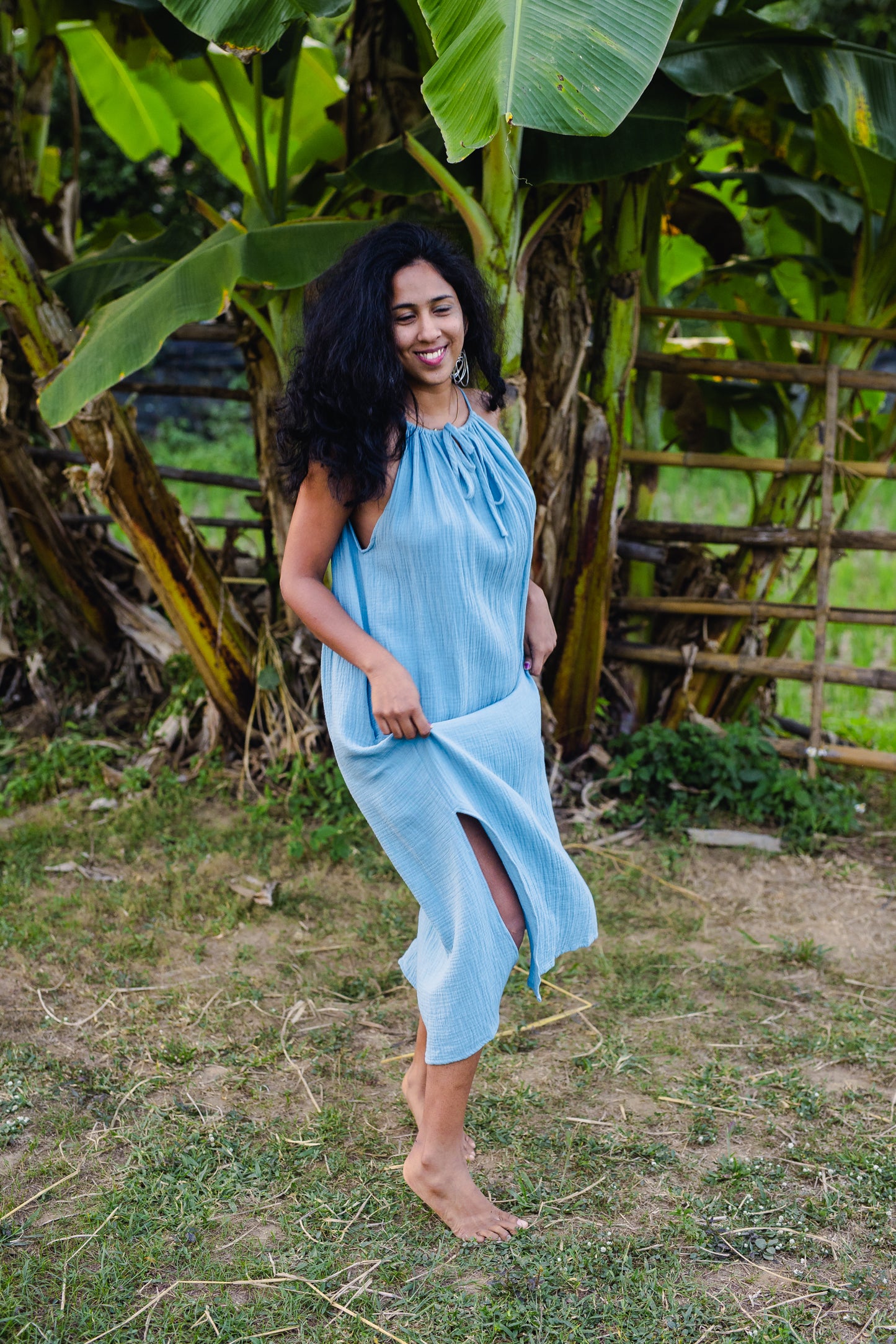 Cotton Long Dress/ Sky Rose