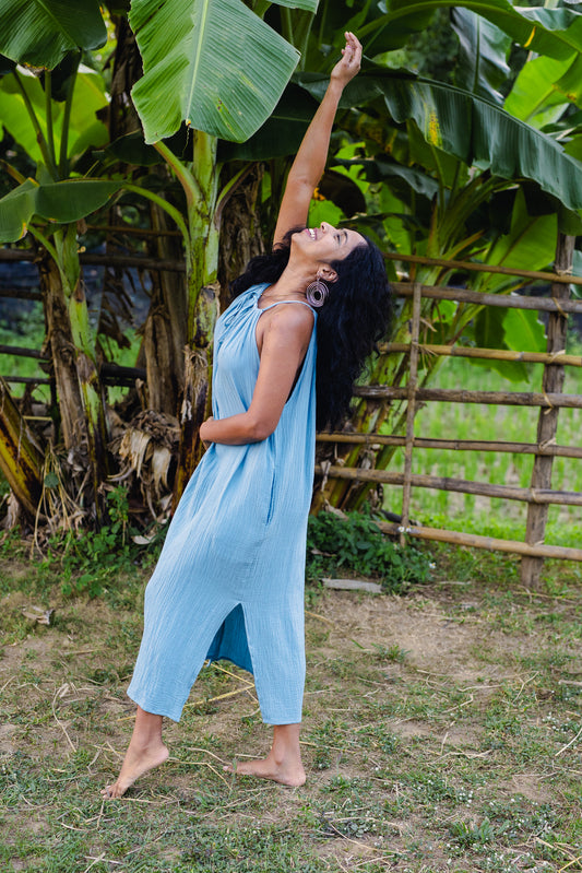 Cotton Long Dress/ Sky Rose