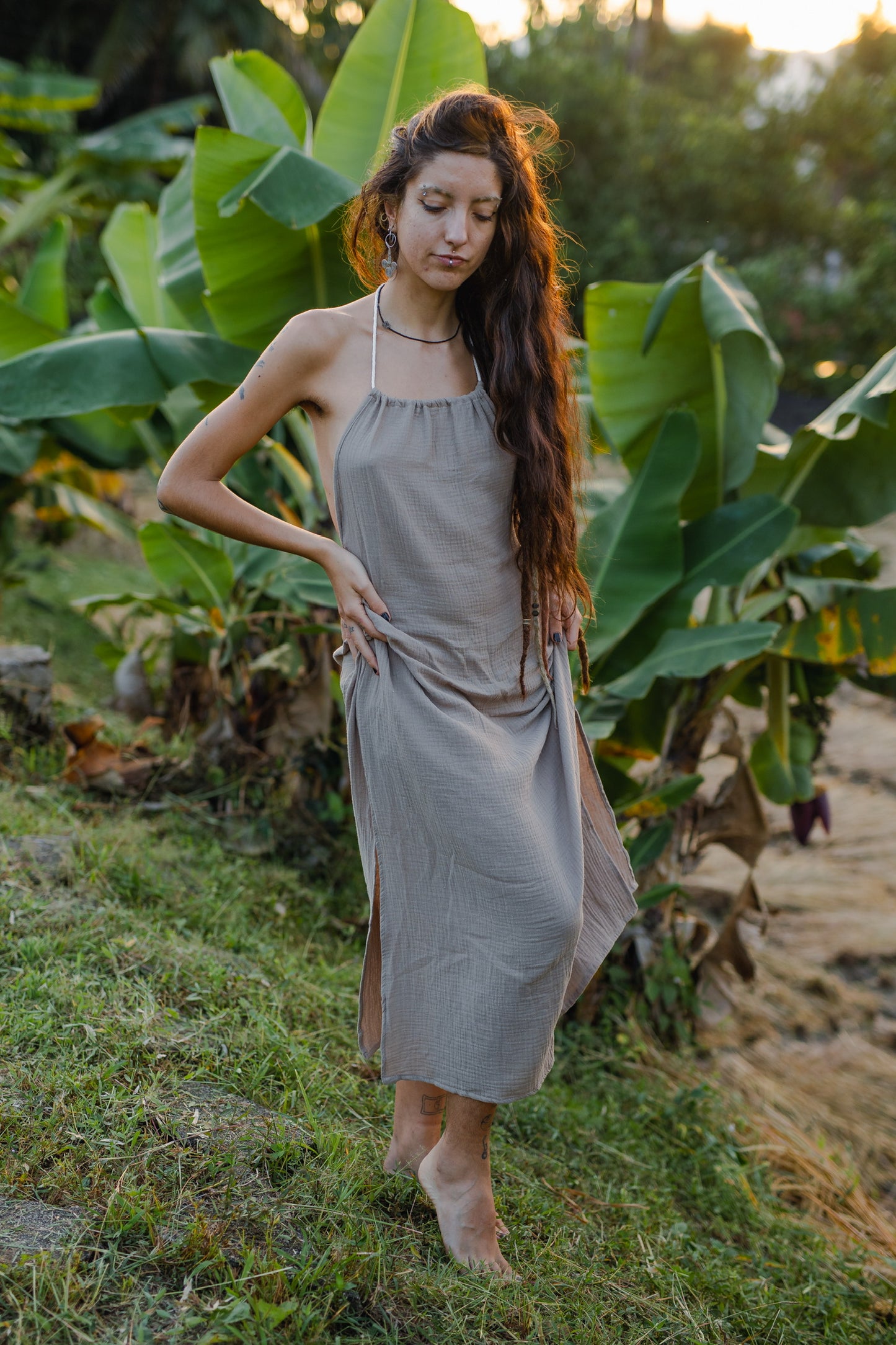 Cotton Long Dress/ Nymph grey