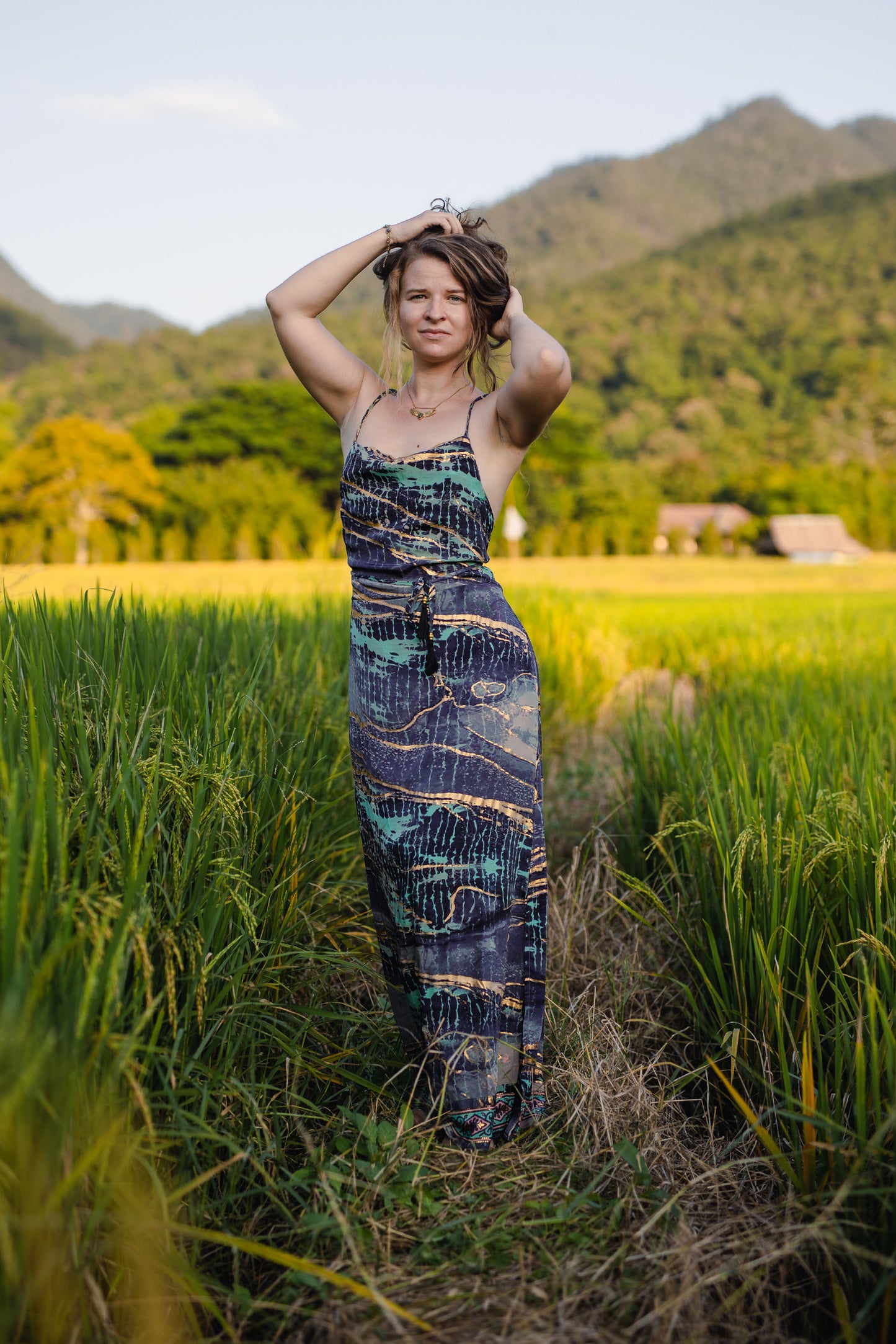 Silk Long Dress/ Artemida Ocean