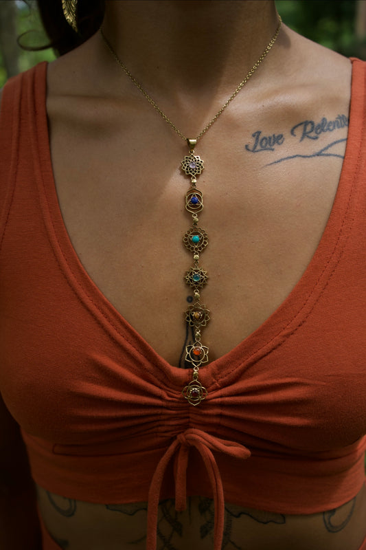 Magic Wand Chakra healing brass necklace