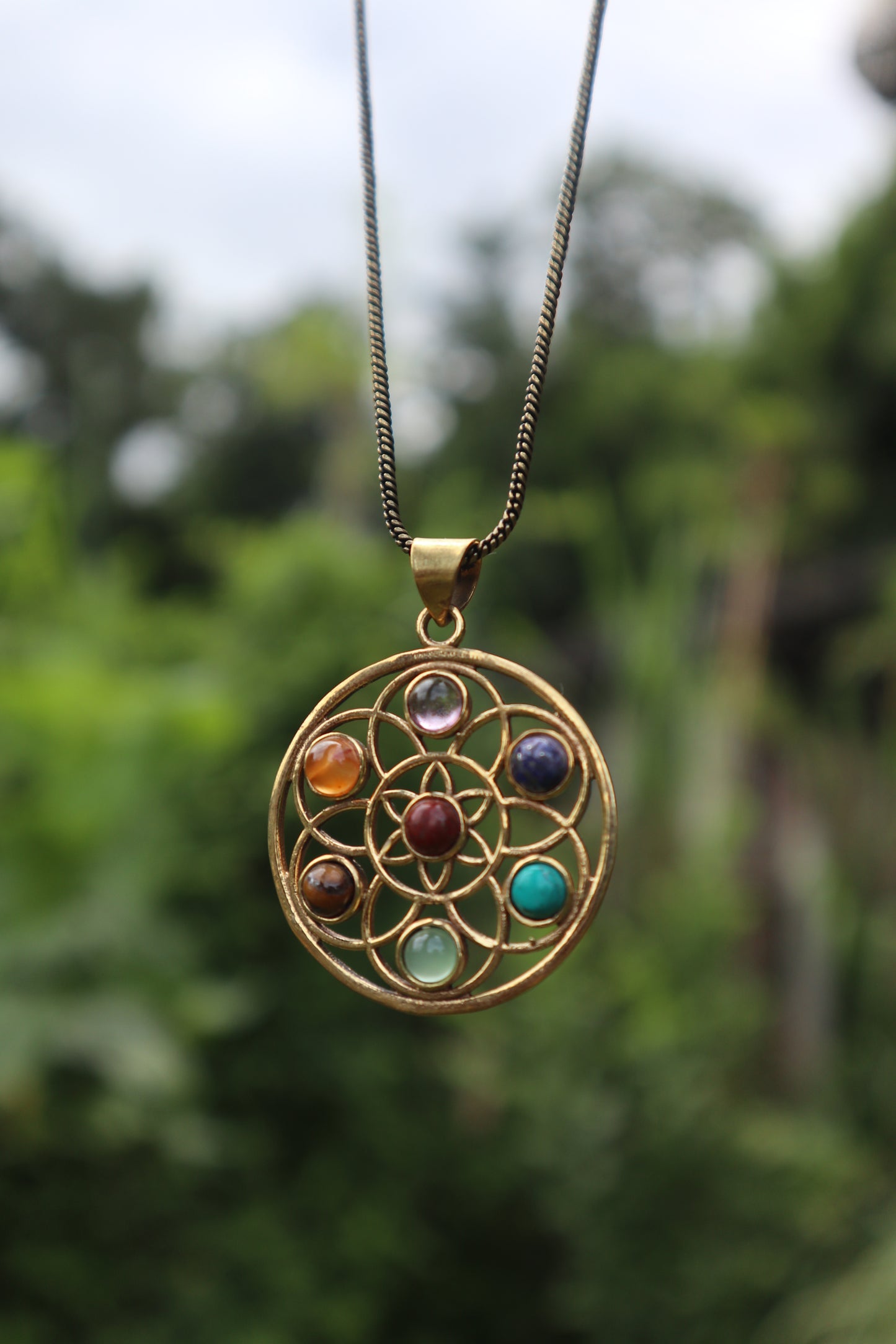 Circle of life Chakra healing brass necklace