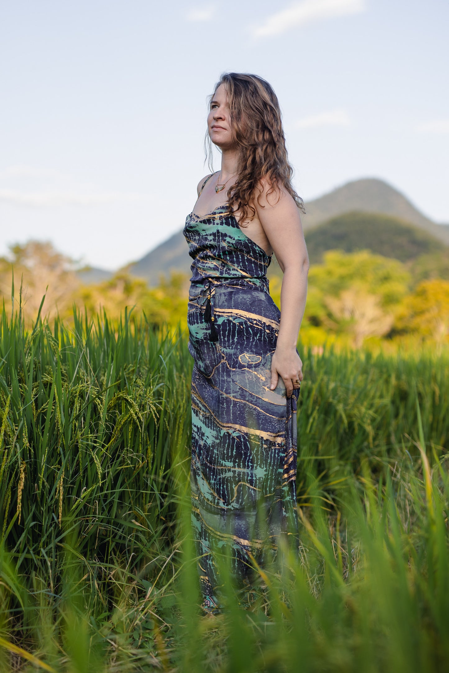 Silk Long Dress/ Artemida Ocean