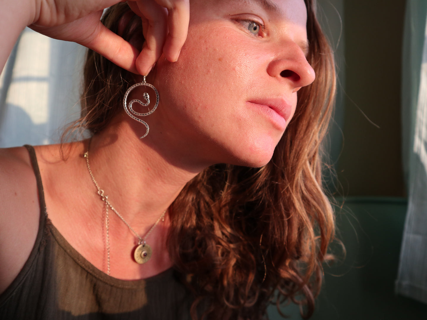 Kundalini silver plated brass earrings