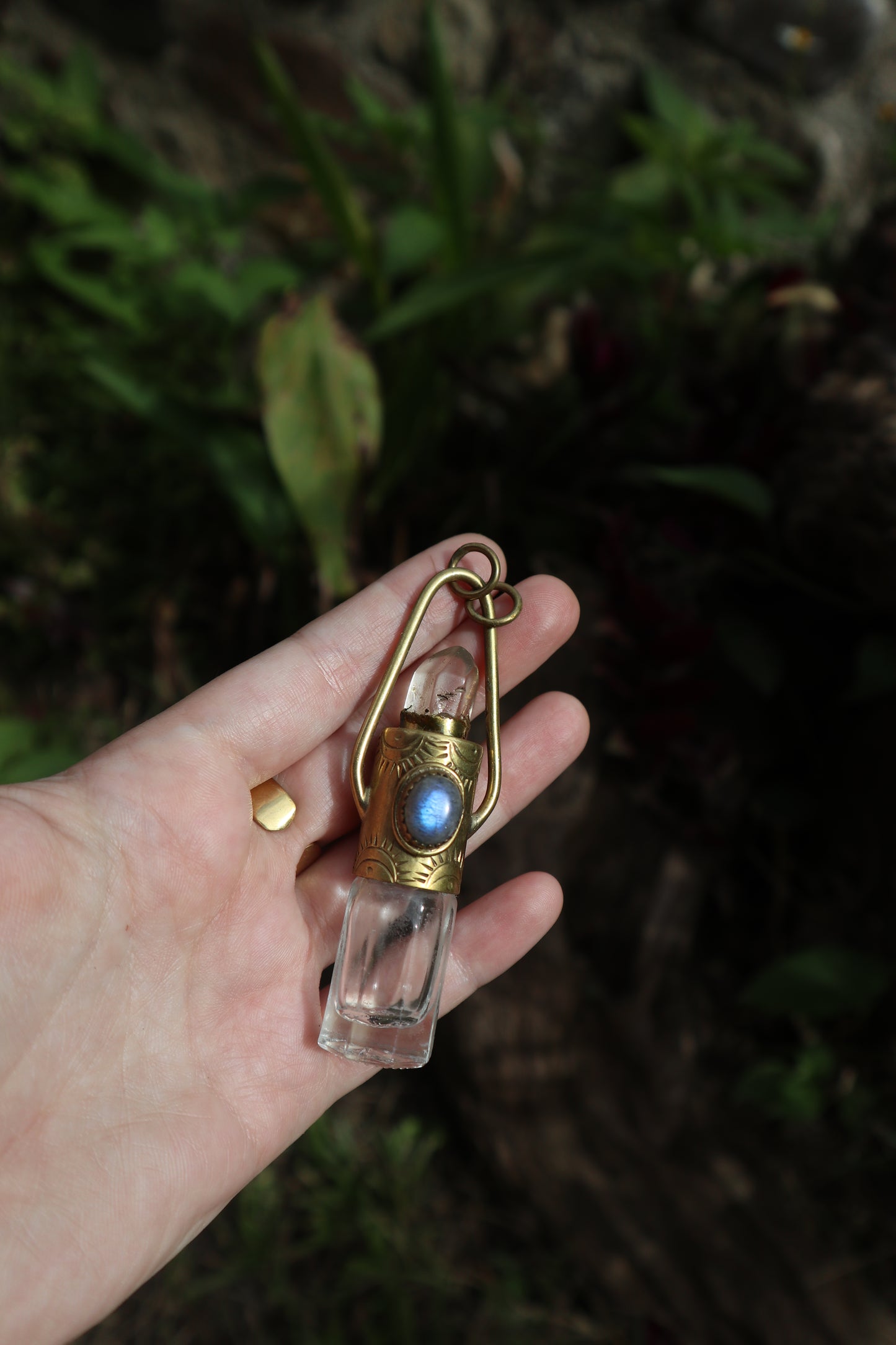 Aurora Vessel Brass Roller Quartz & Blue Labradorite Pendant