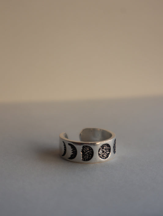 Moon phases silver plated ring