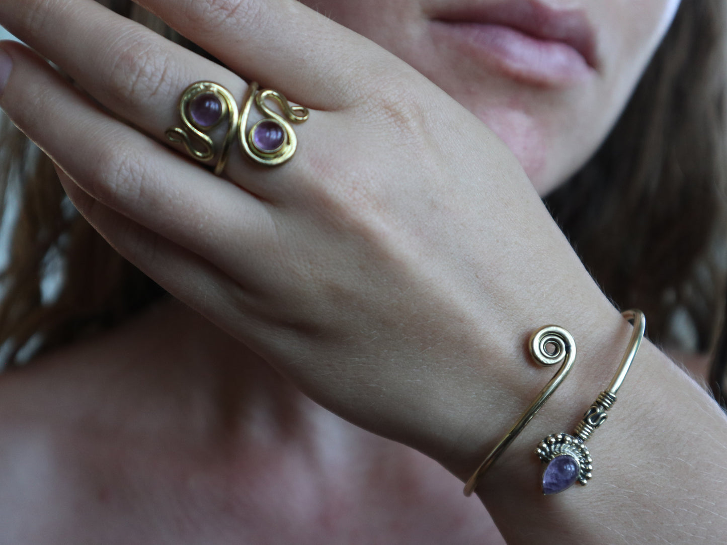 Blessing set: ring and bracelet with amethyst