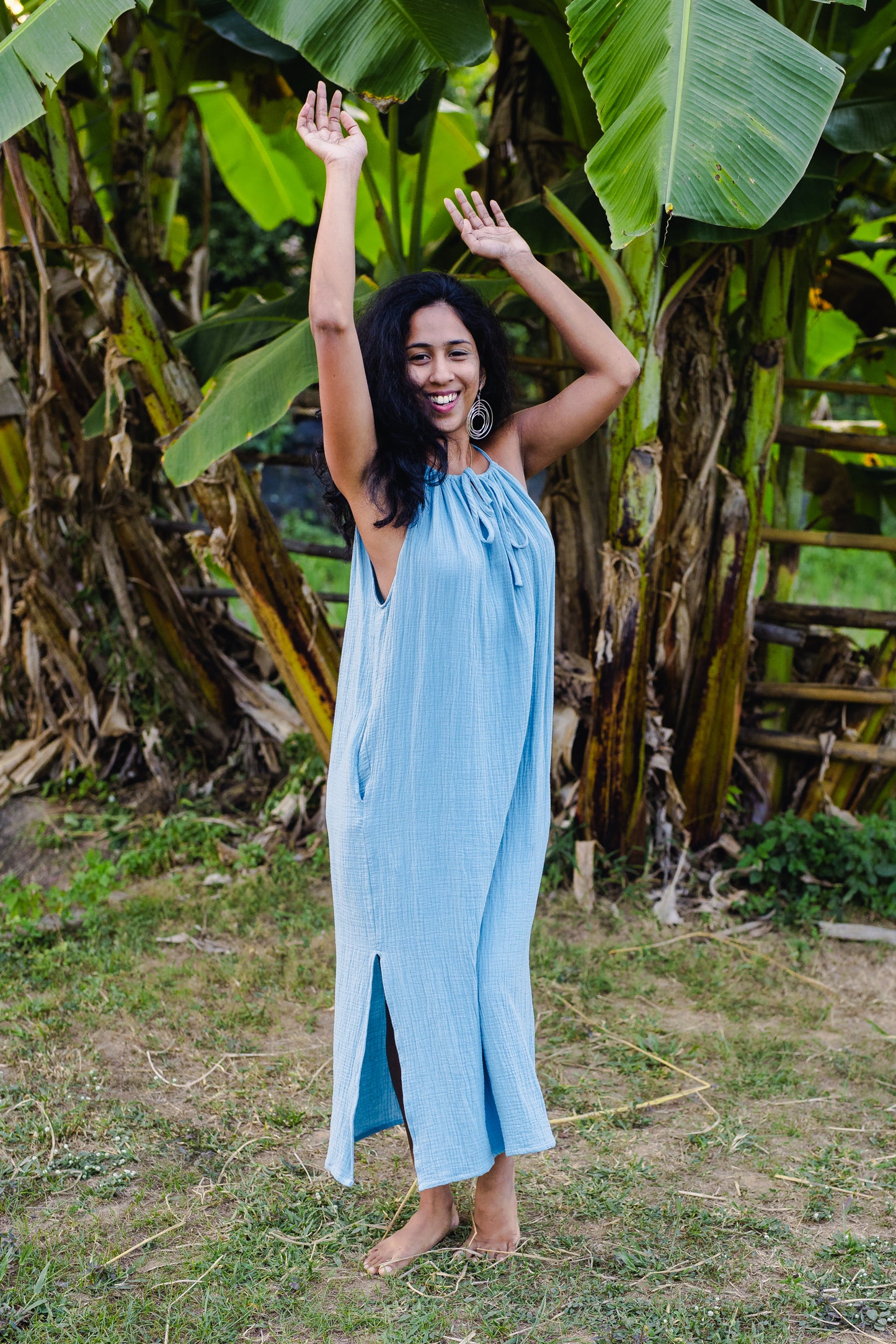 Cotton Long Dress/ Sky Rose