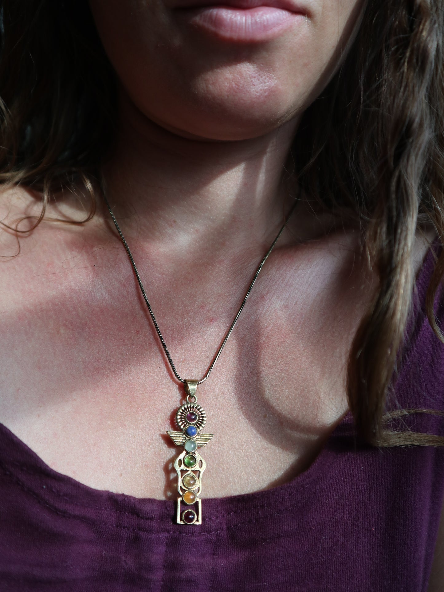DNA Chakra healing brass necklace