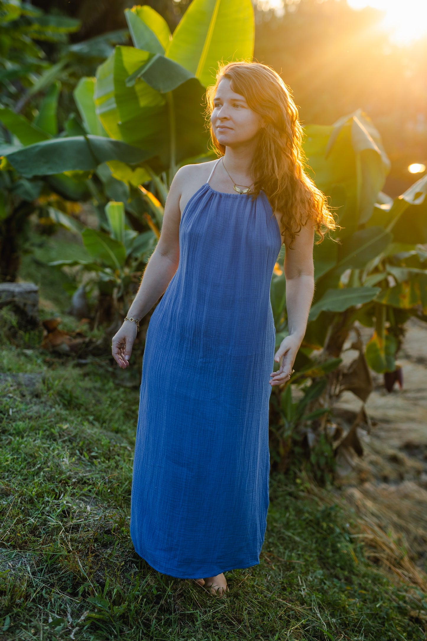Cotton Long Dress/ Nymph blue