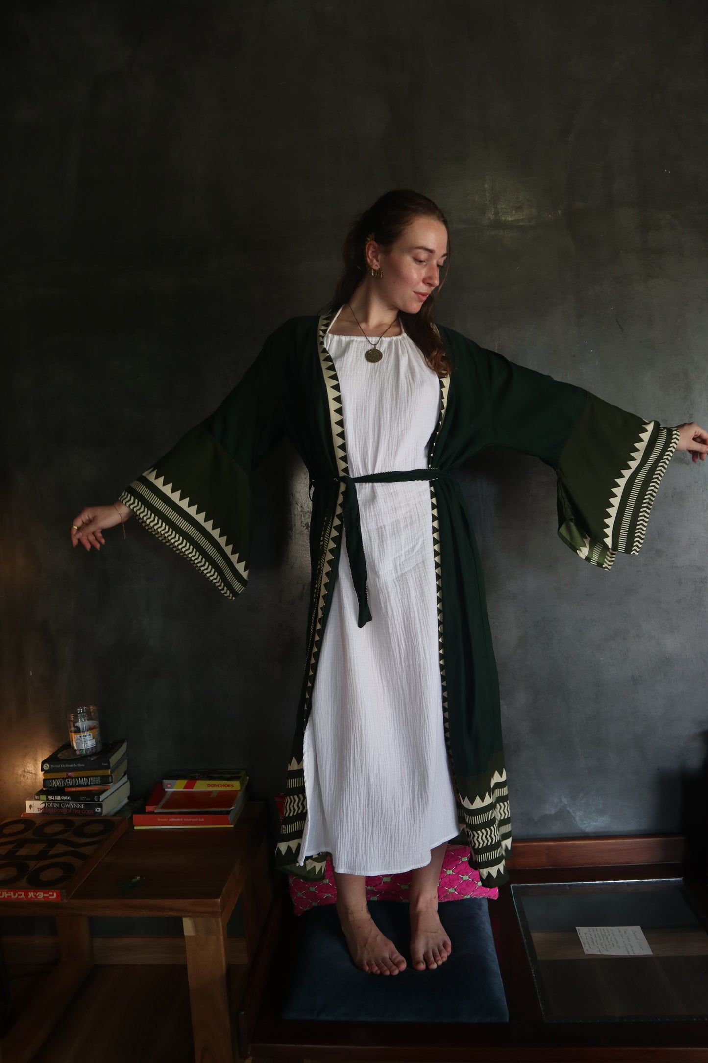 Japanese Unisex Block-printed Long Kimono