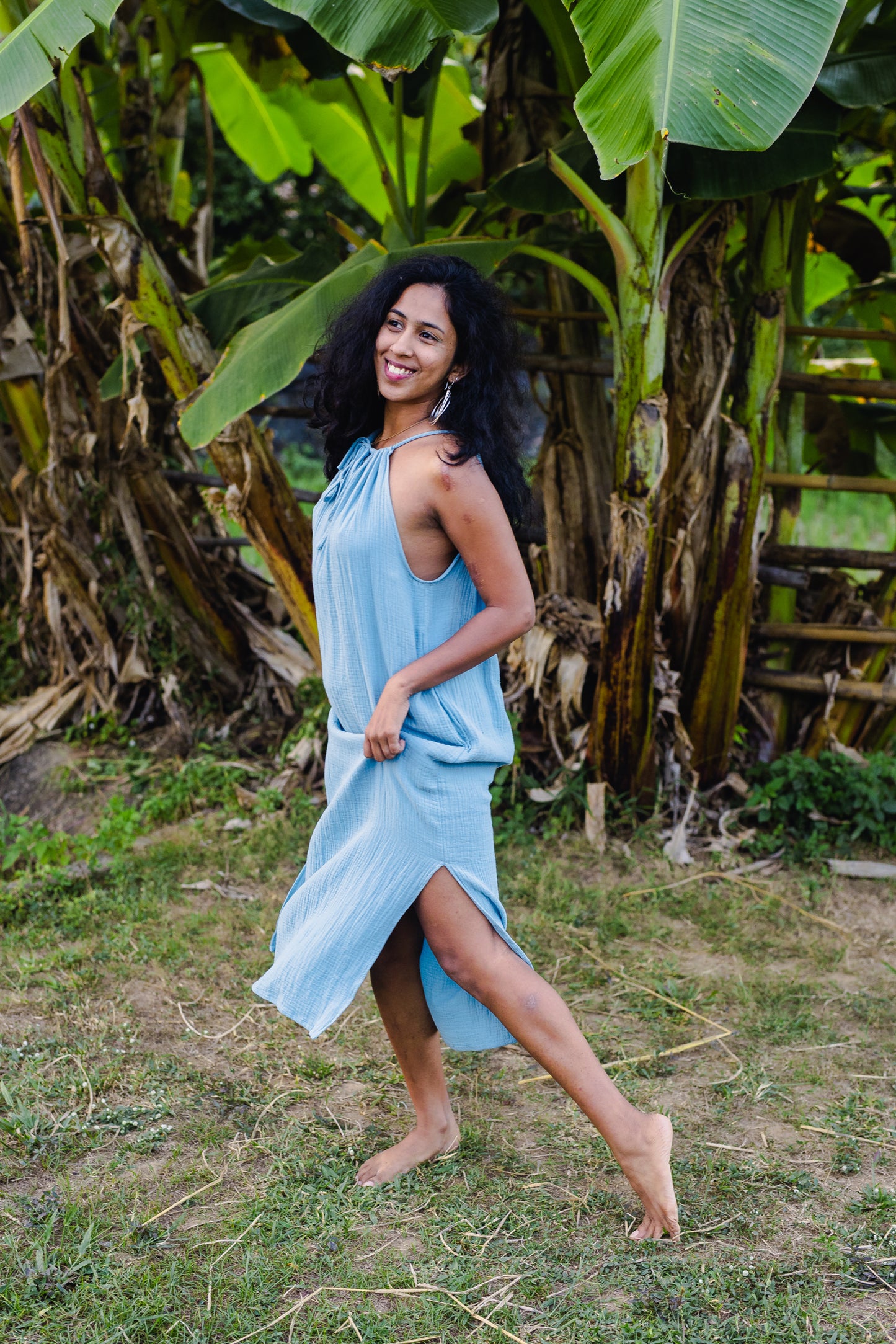 Cotton Long Dress/ Sky Rose