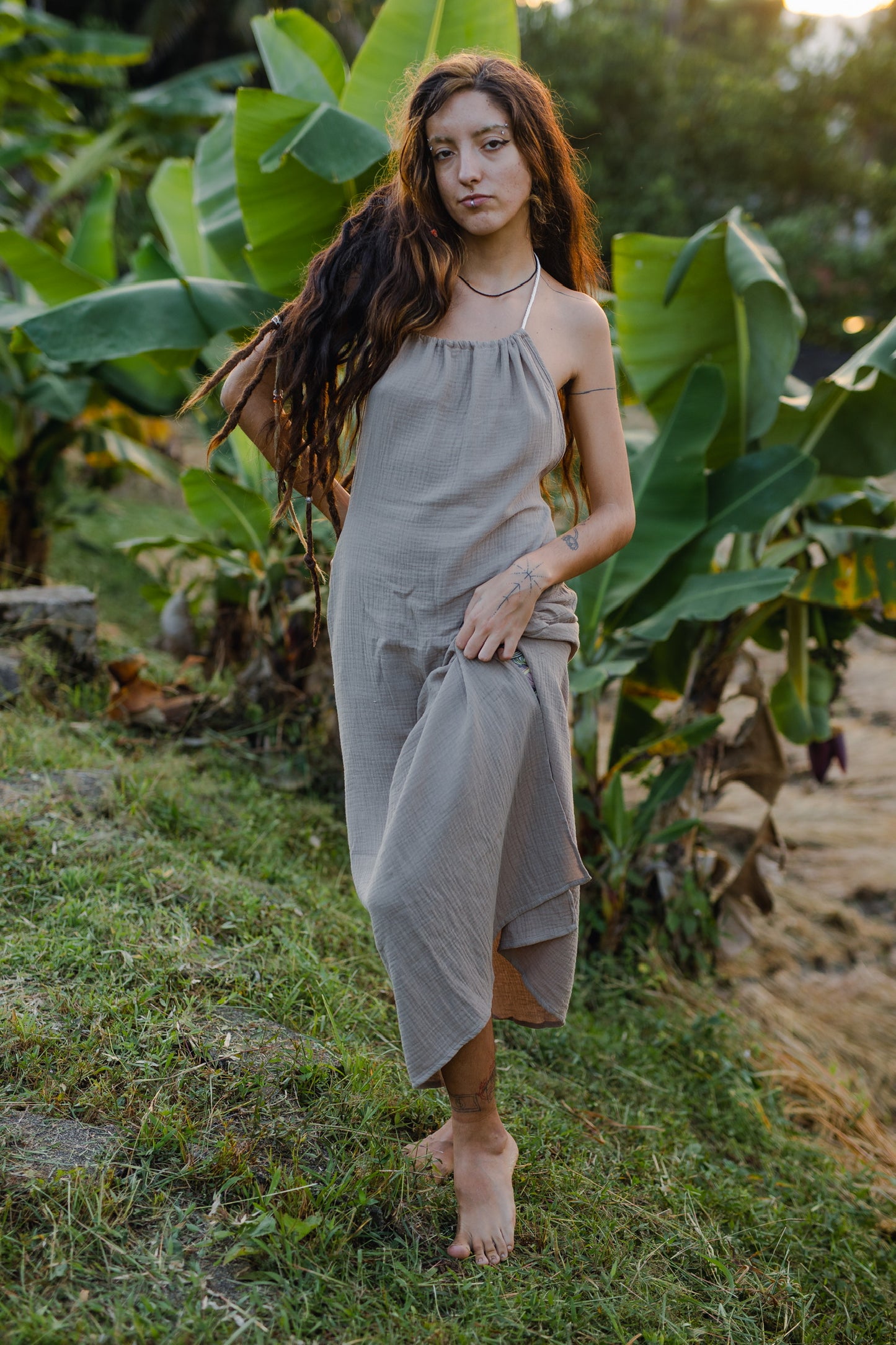Cotton Long Dress/ Nymph grey
