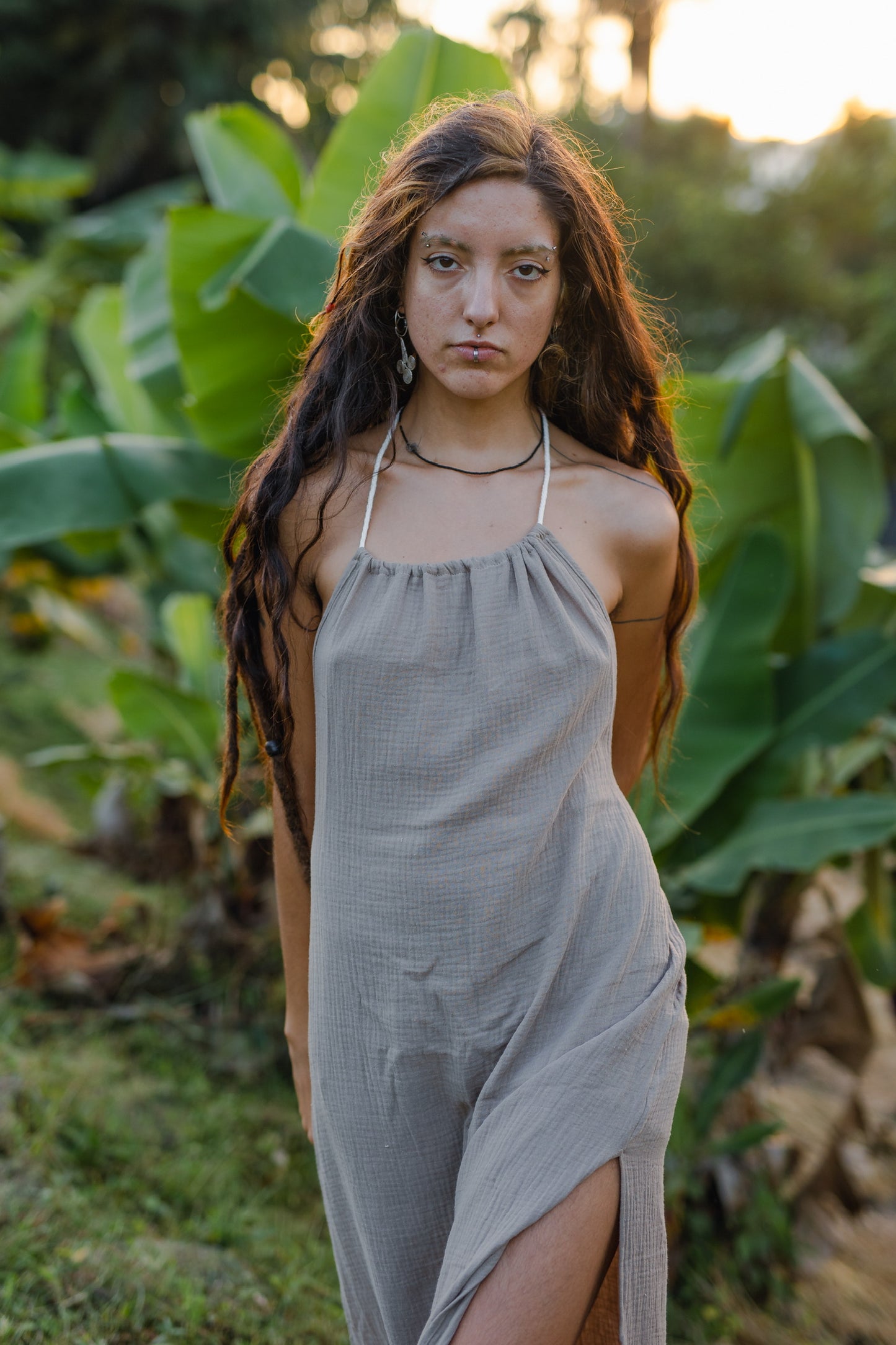 Cotton Long Dress/ Nymph grey