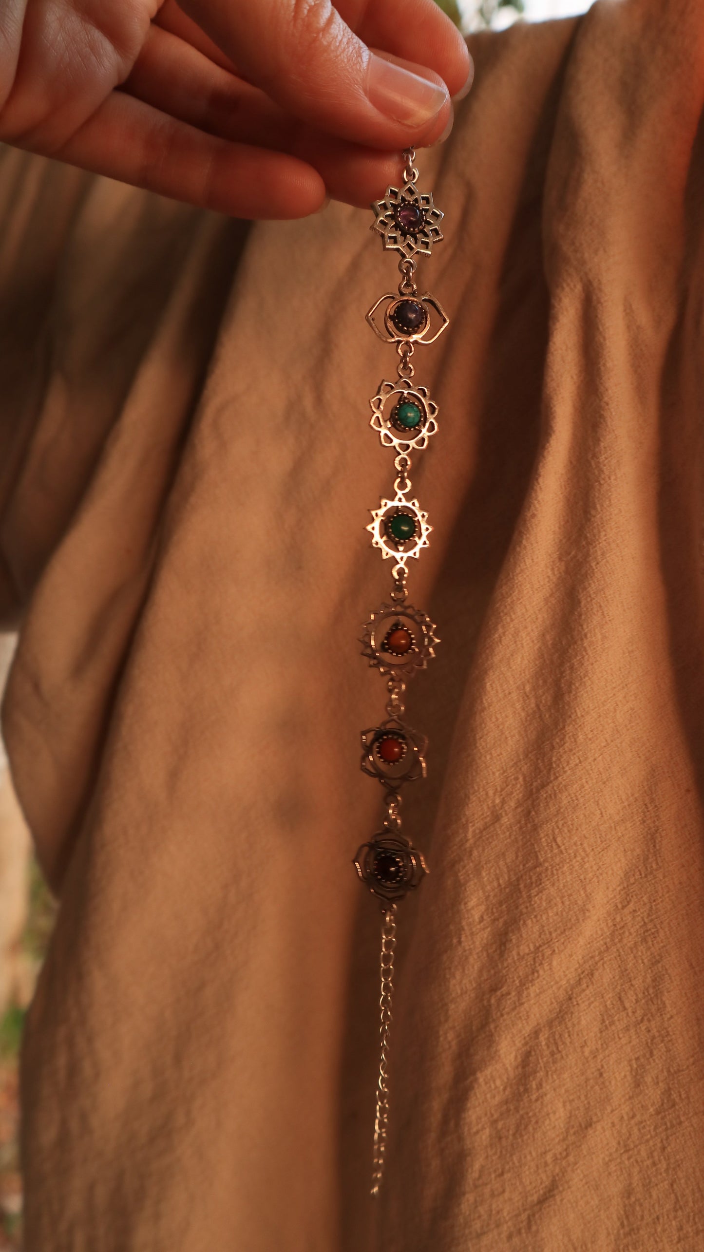 Chakra healing silver plated brass bracelet