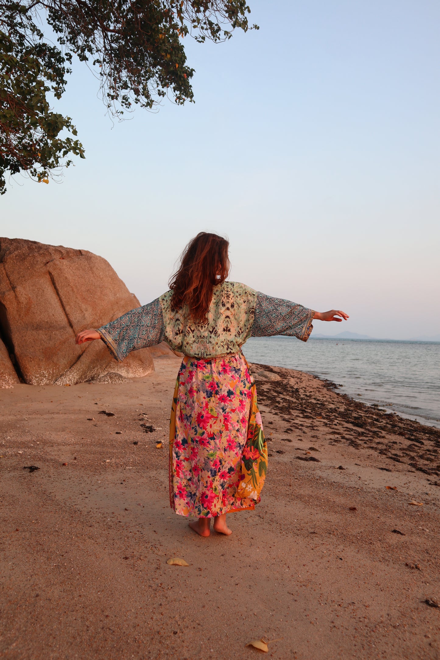 Silk Long Kimono/ Sunset Magnolia