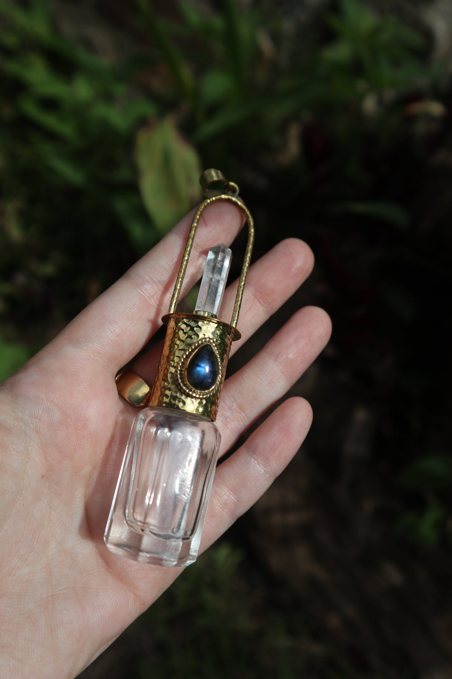 Aurora Vessel Brass Roller Blue Labradorite Pendant