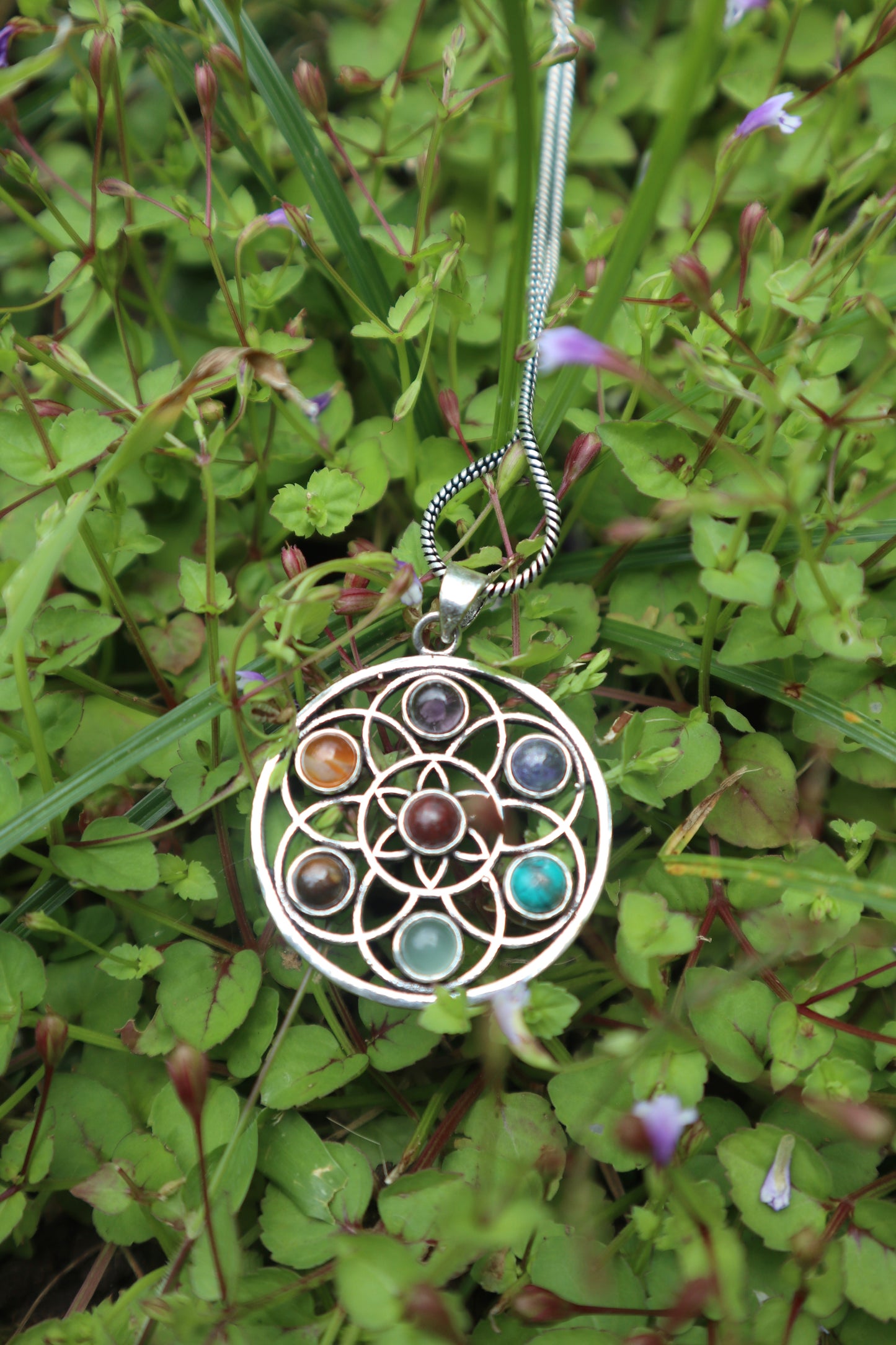 Circle of life Chakra healing silver-plated necklace