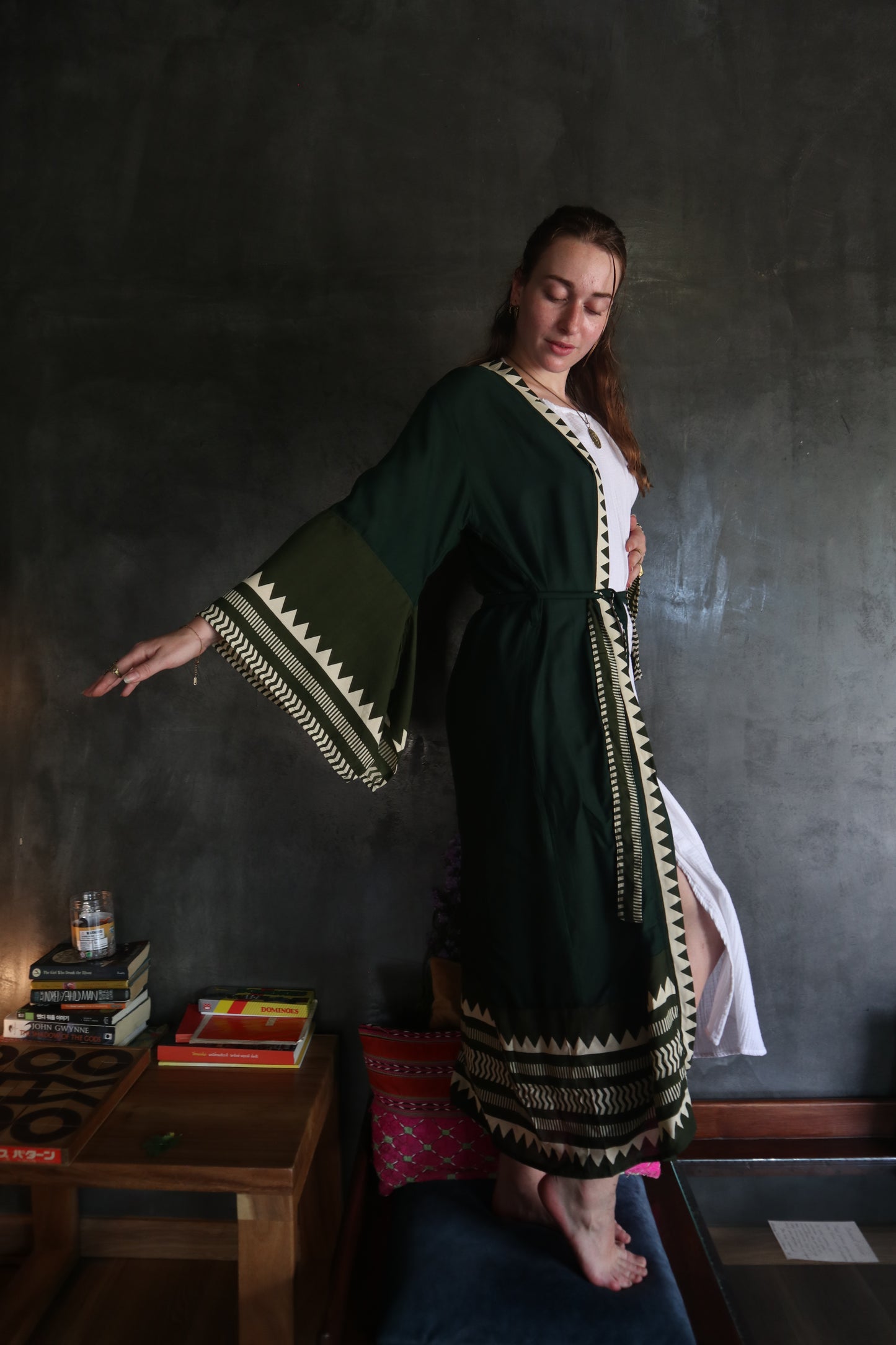 Japanese Unisex Block-printed Long Kimono