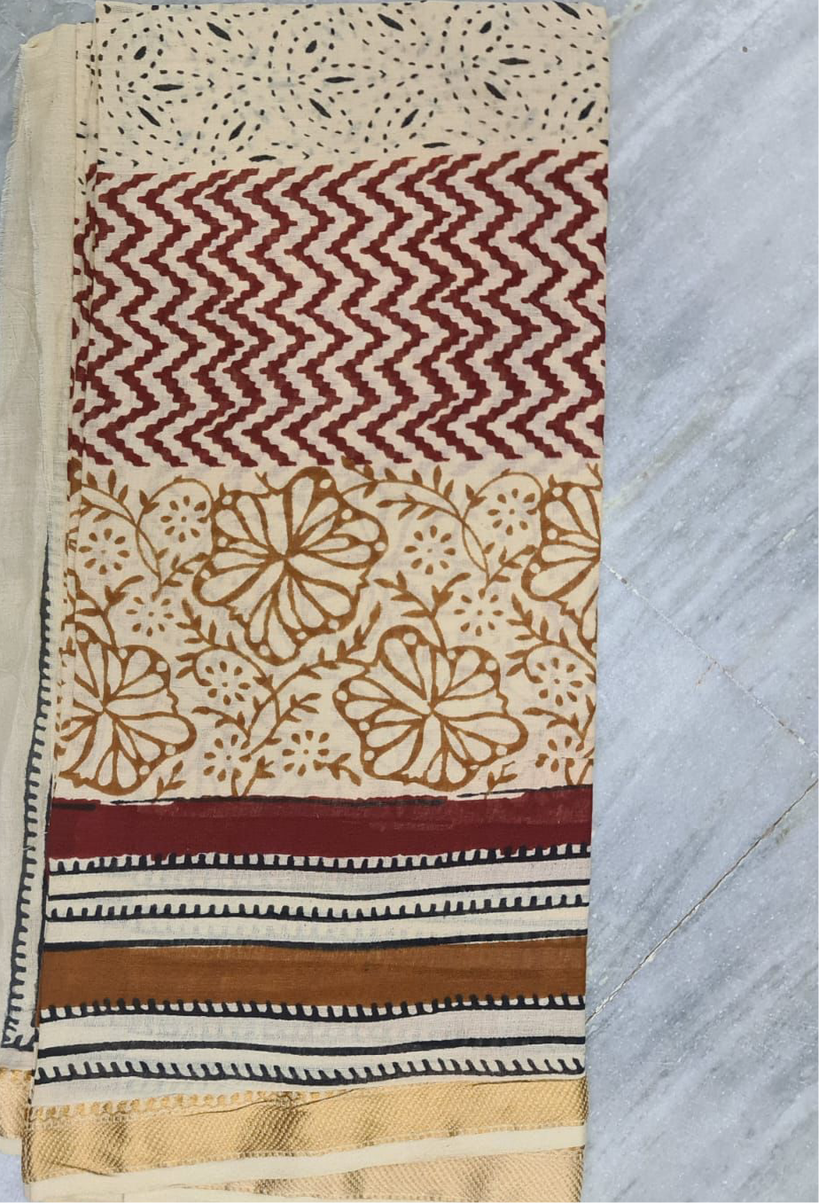 Soft Flowers Large Cotton Block printed Scarf