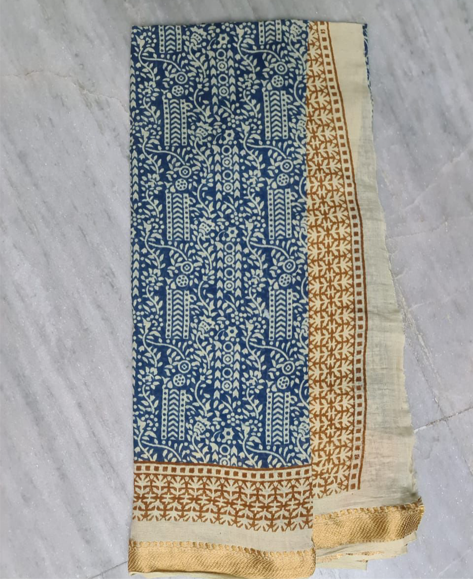 Blue Island Cotton Block printed Scarf
