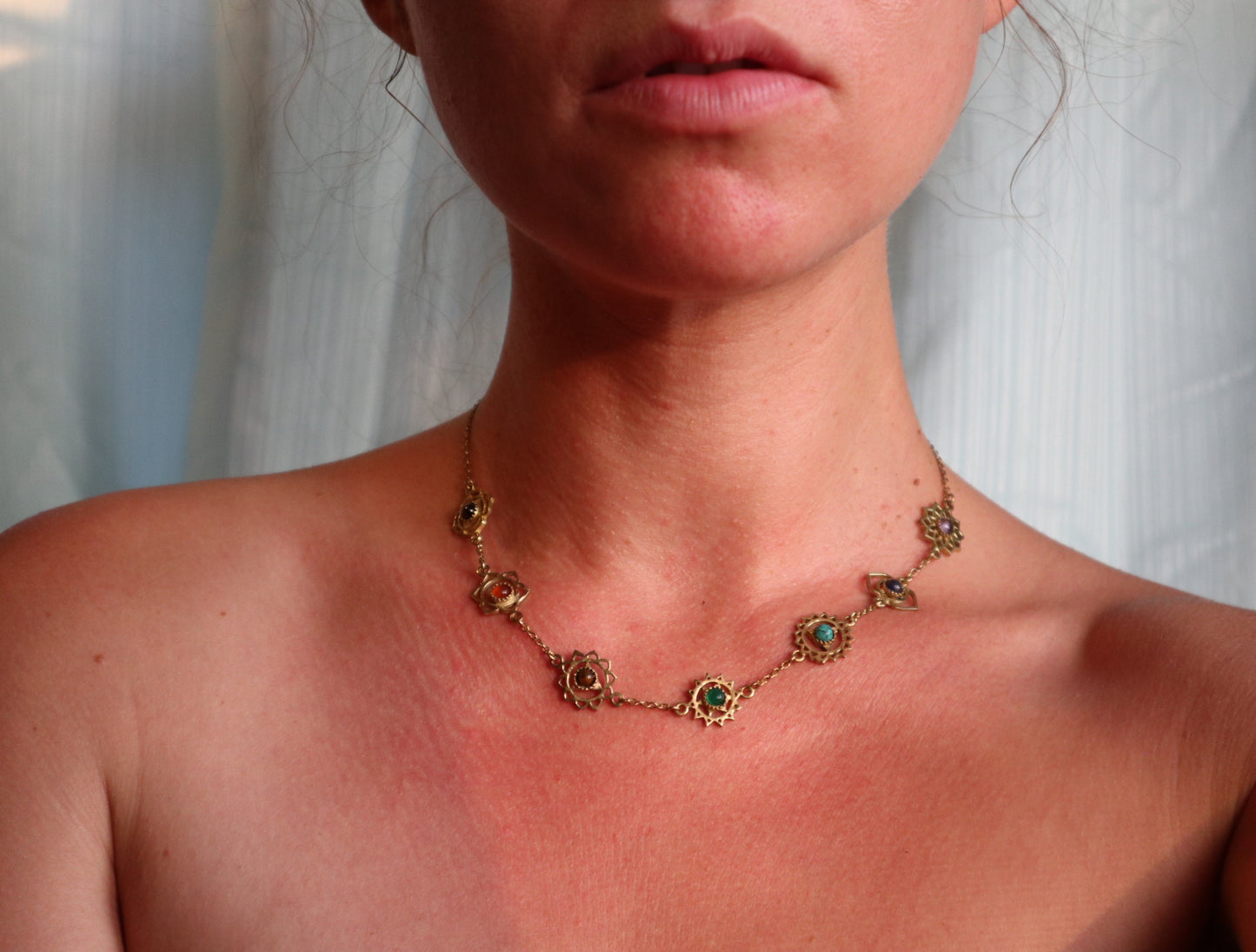 Chakra healing brass necklace