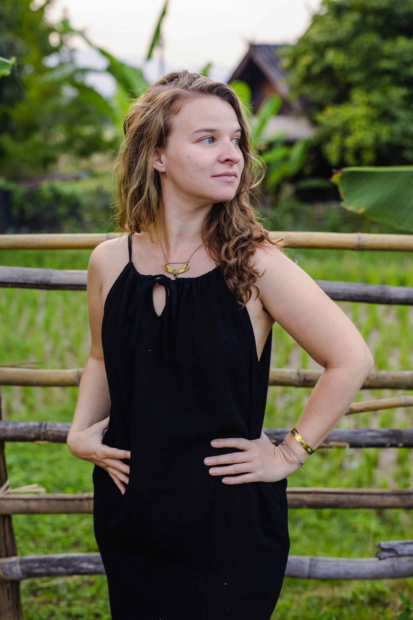 Cotton Long Dress/ Night Rose