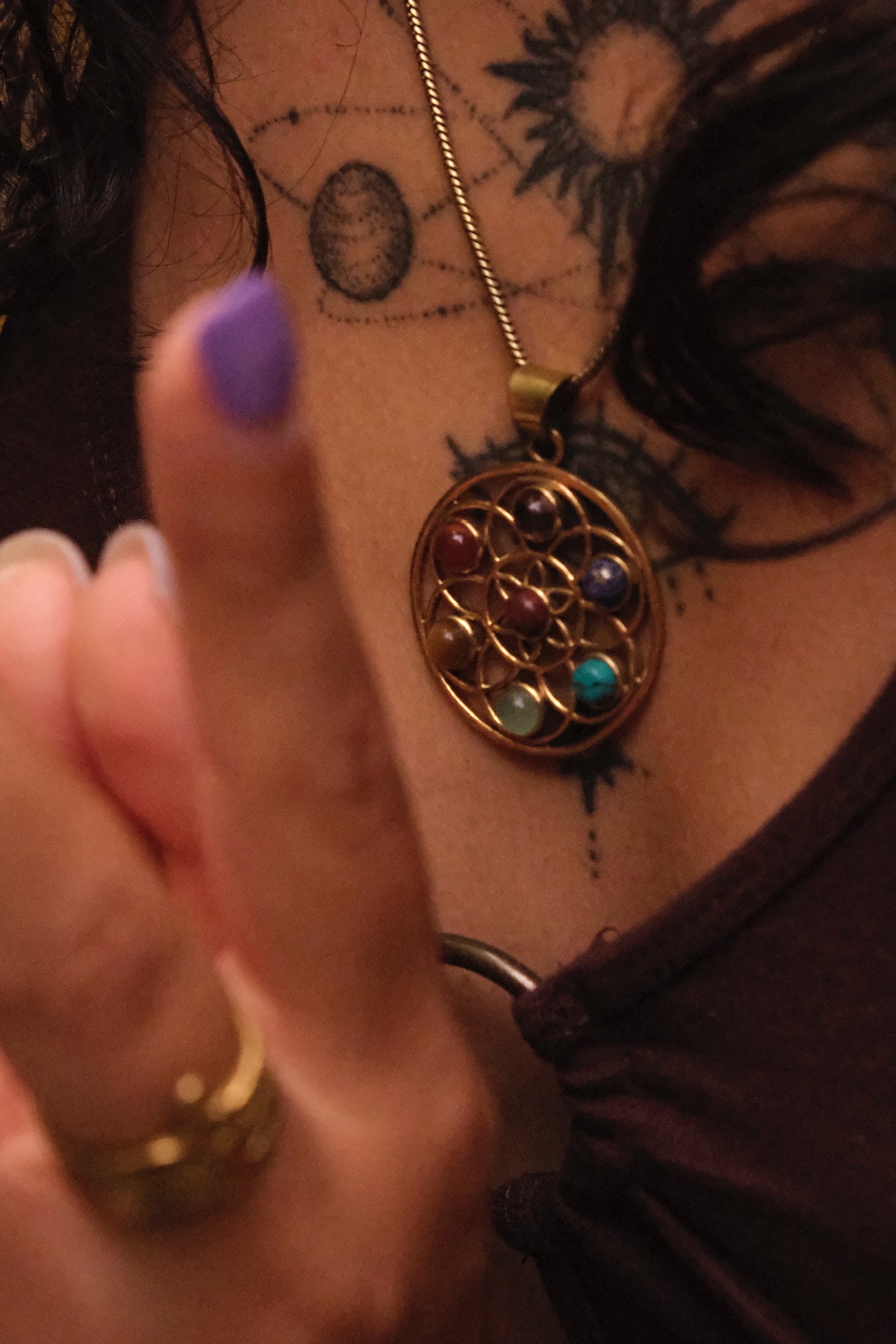 Circle of life Chakra healing brass necklace