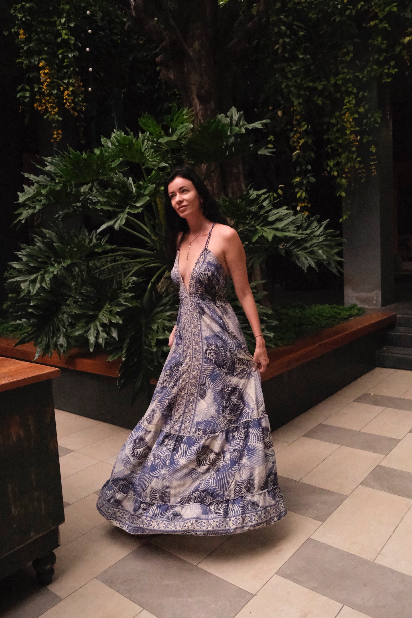 Silk Long Dress/ Seaside Breath