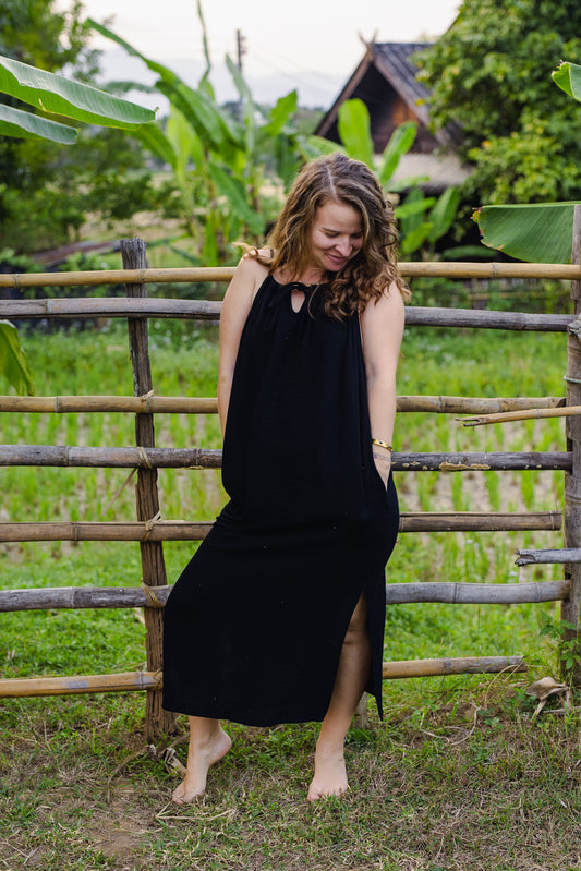 Cotton Long Dress/ Night Rose